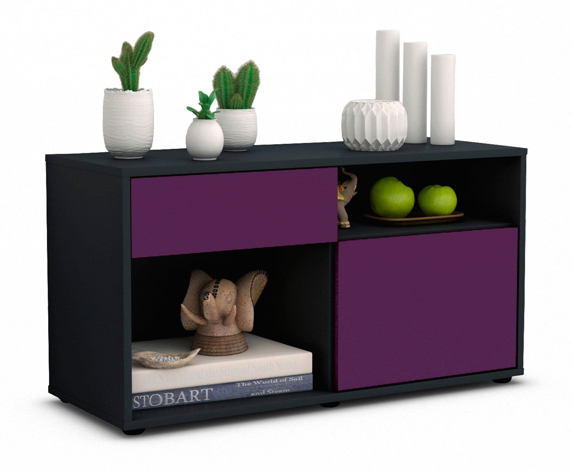 Lowboard - Albina - Design Farbakzent - Freistehend mit Push to Open 92 cm Anthrazit