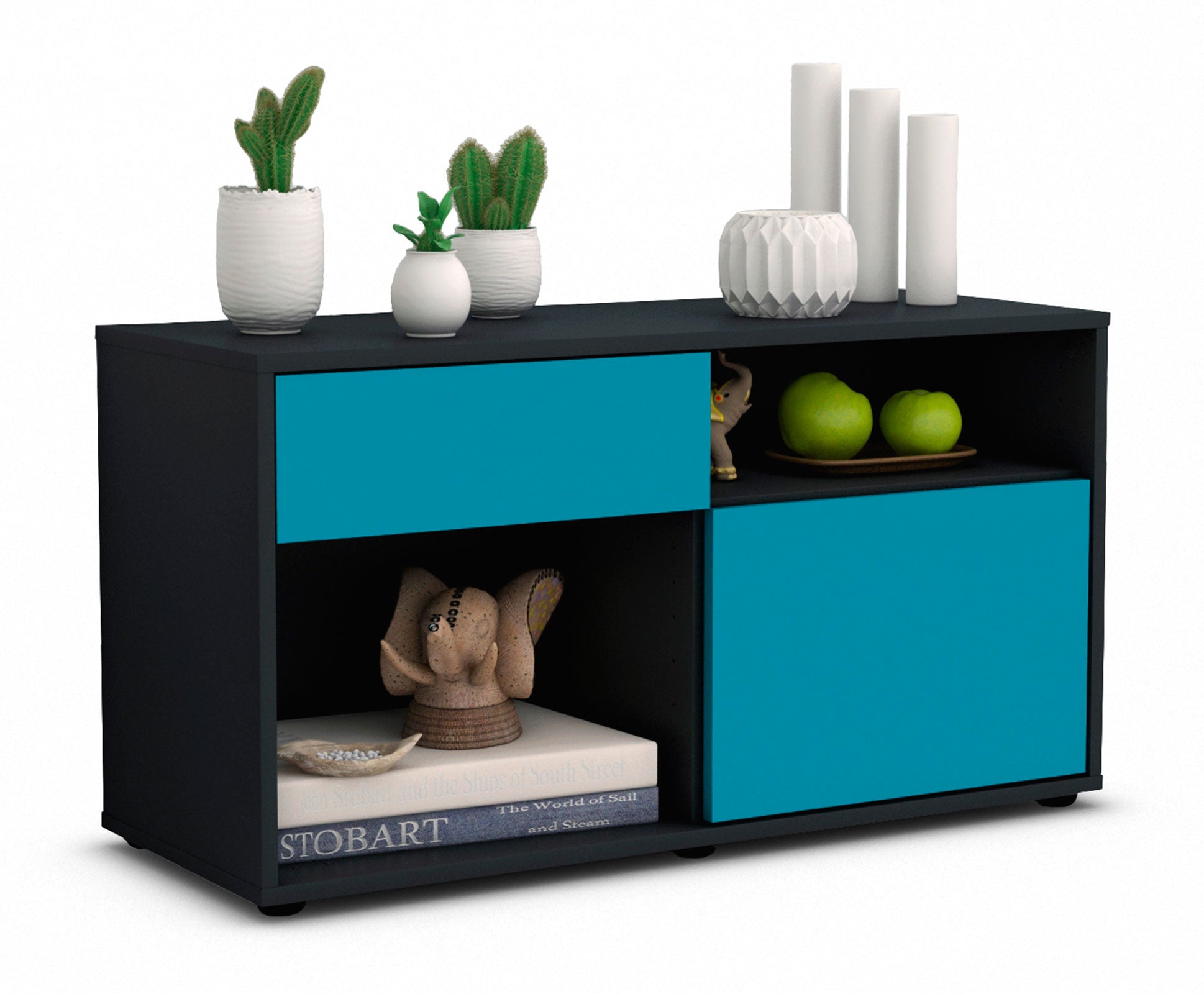 Lowboard - Albina - Design Farbakzent - Freistehend mit Push to Open 92 cm Anthrazit