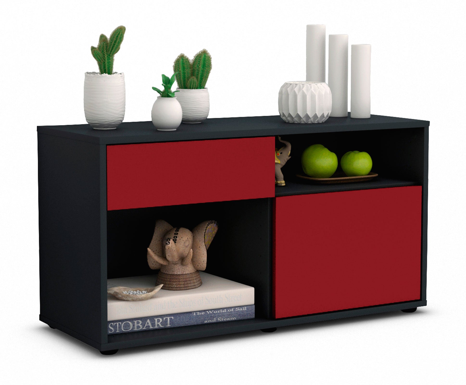 Lowboard - Albina - Design Farbakzent - Freistehend mit Push to Open 92 cm Anthrazit