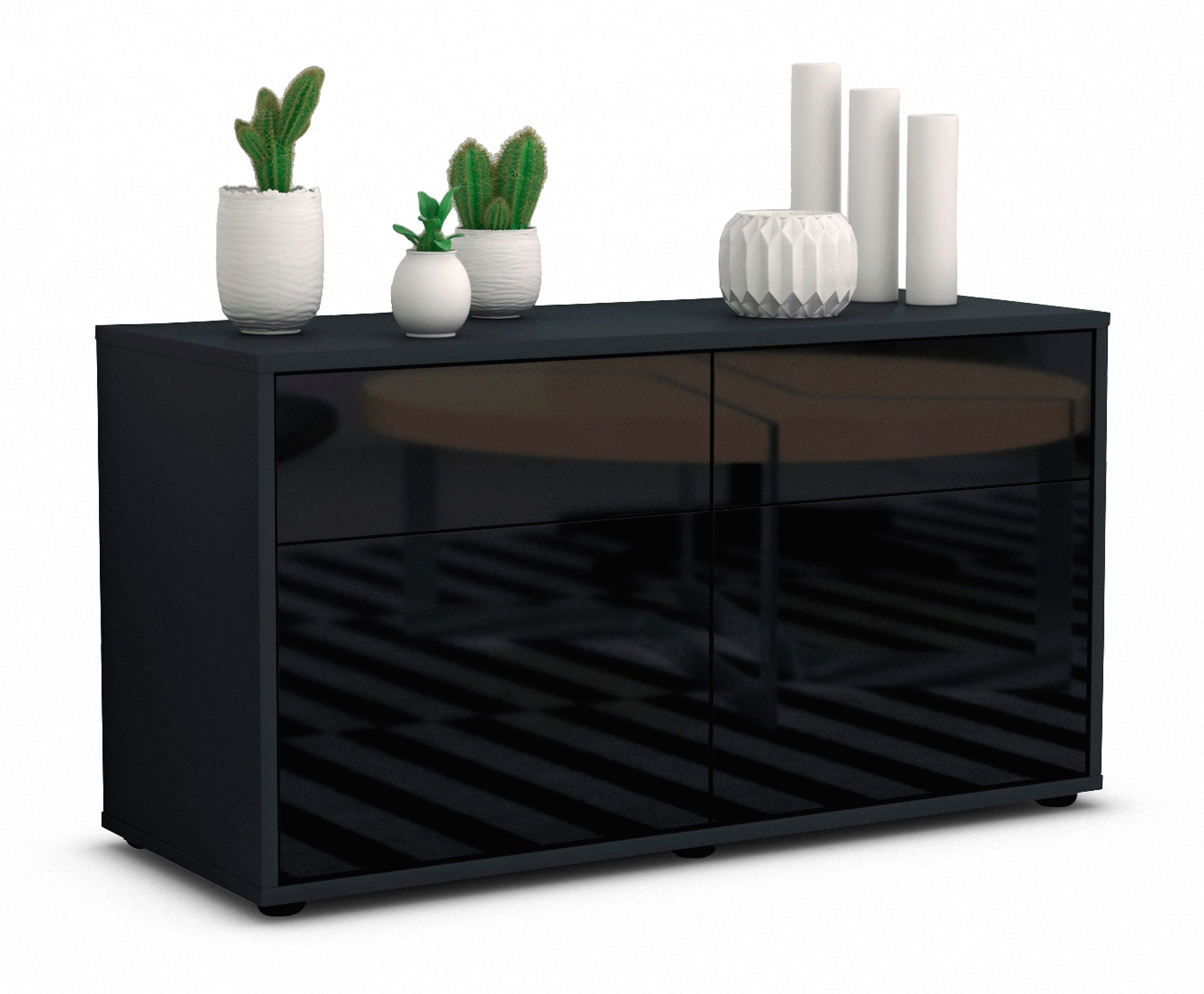 Lowboard - Alena - Design Hochglanz - Freistehend mit Push to Open 92 cm Anthrazit