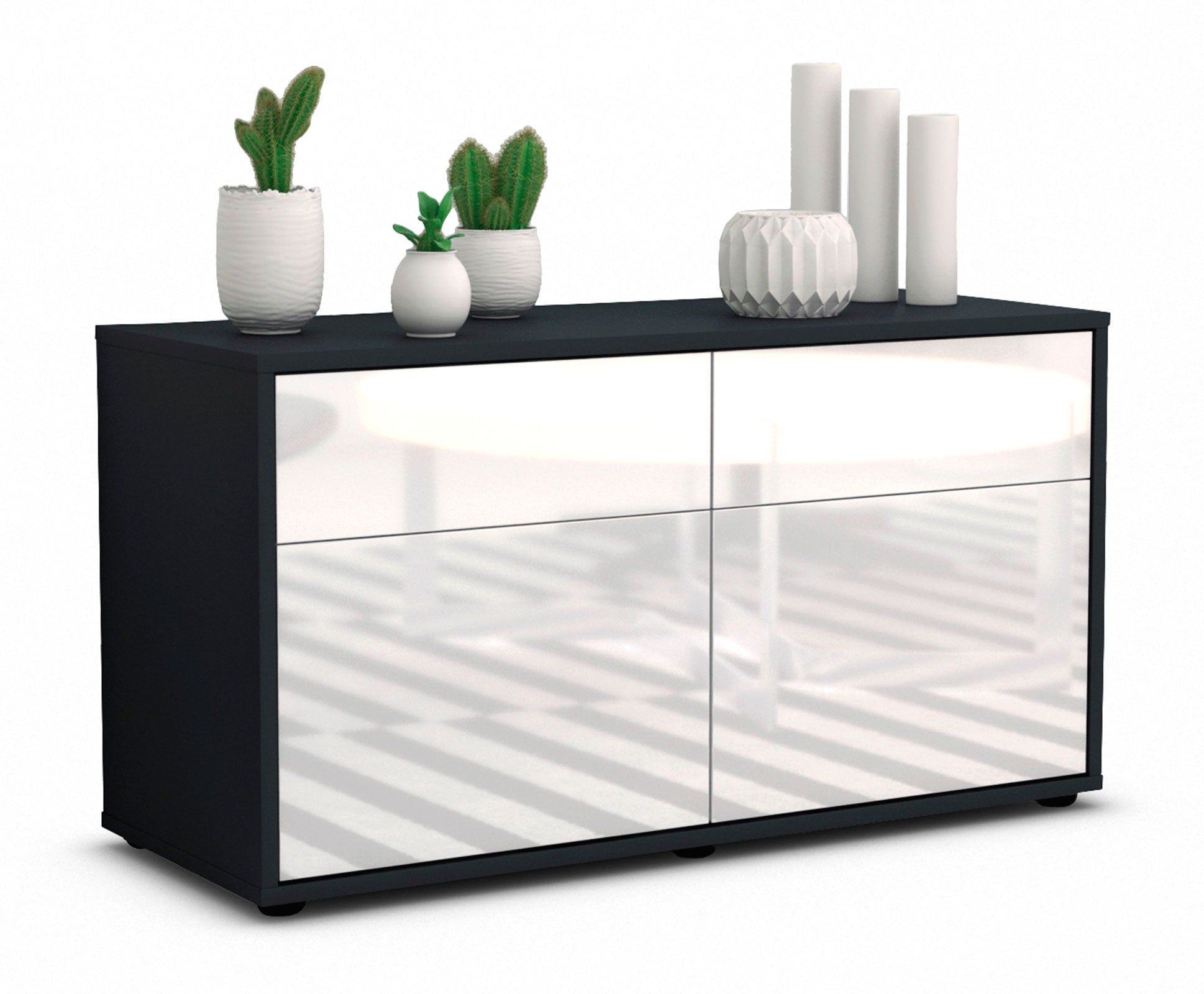 Lowboard - Alena - Design Hochglanz - Freistehend mit Push to Open 92 cm Anthrazit