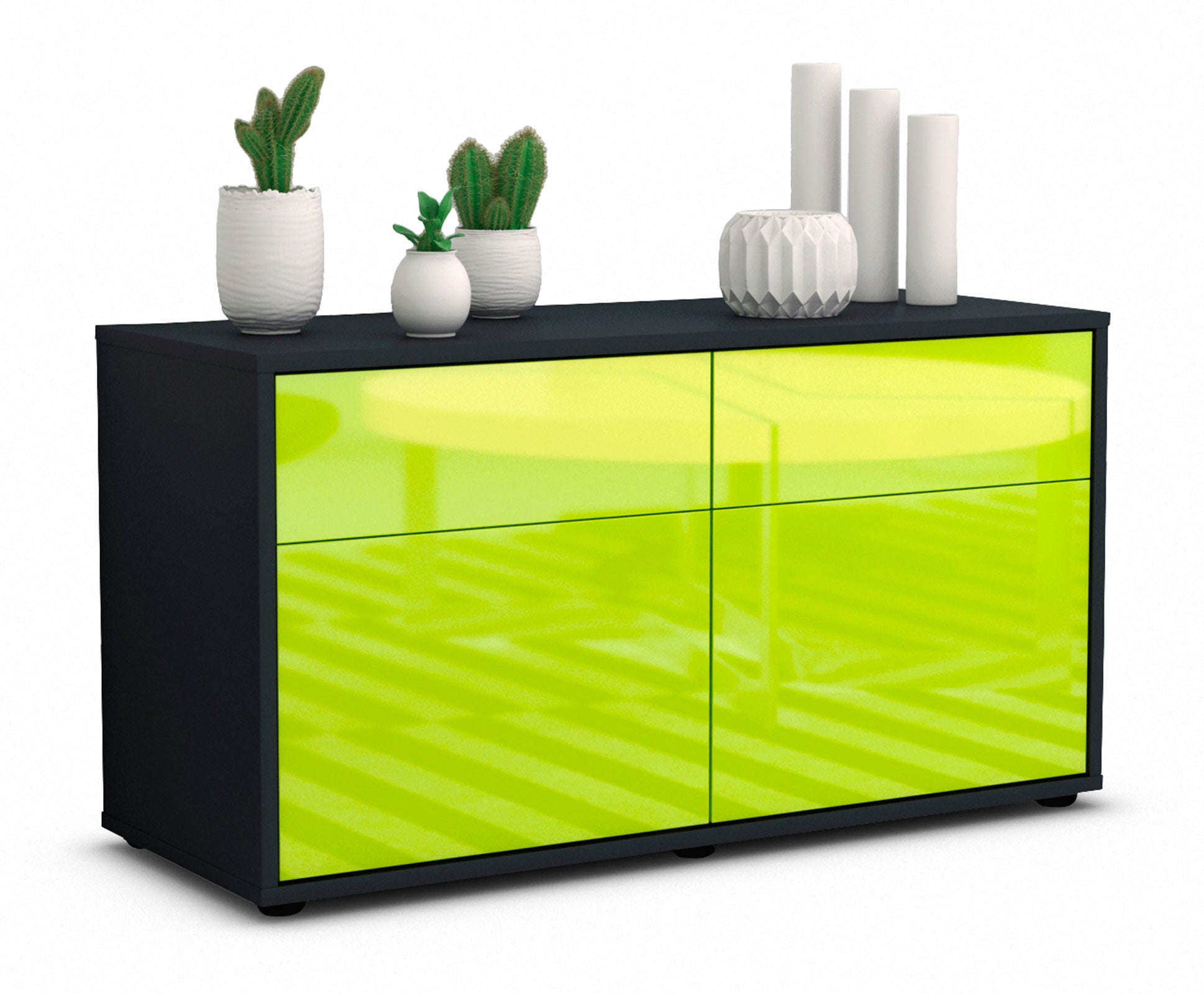 Lowboard - Alena - Design Hochglanz - Freistehend mit Push to Open 92 cm Anthrazit