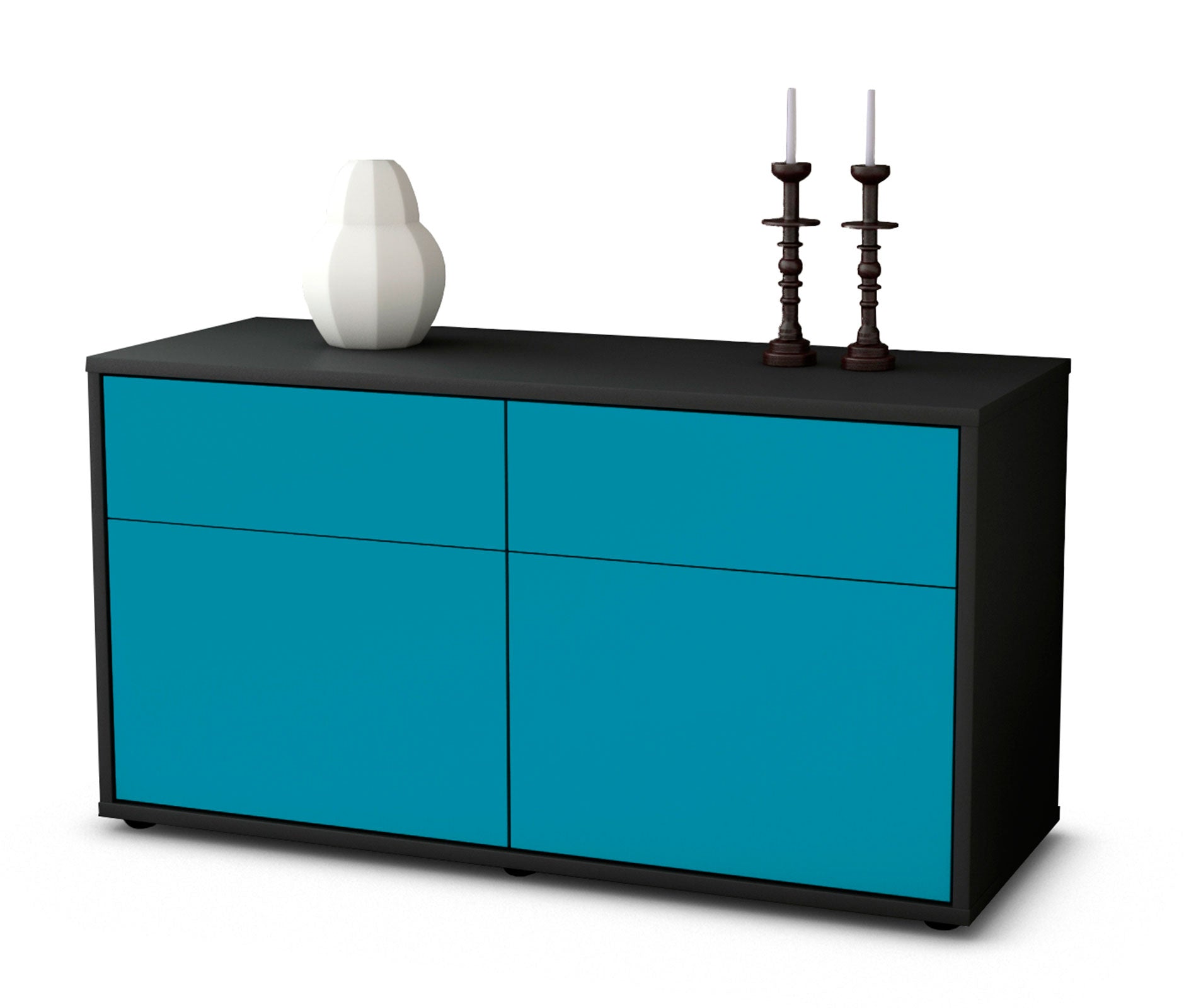 Lowboard - Alena - Design Farbakzent - Freistehend mit Push to Open 92 cm Anthrazit