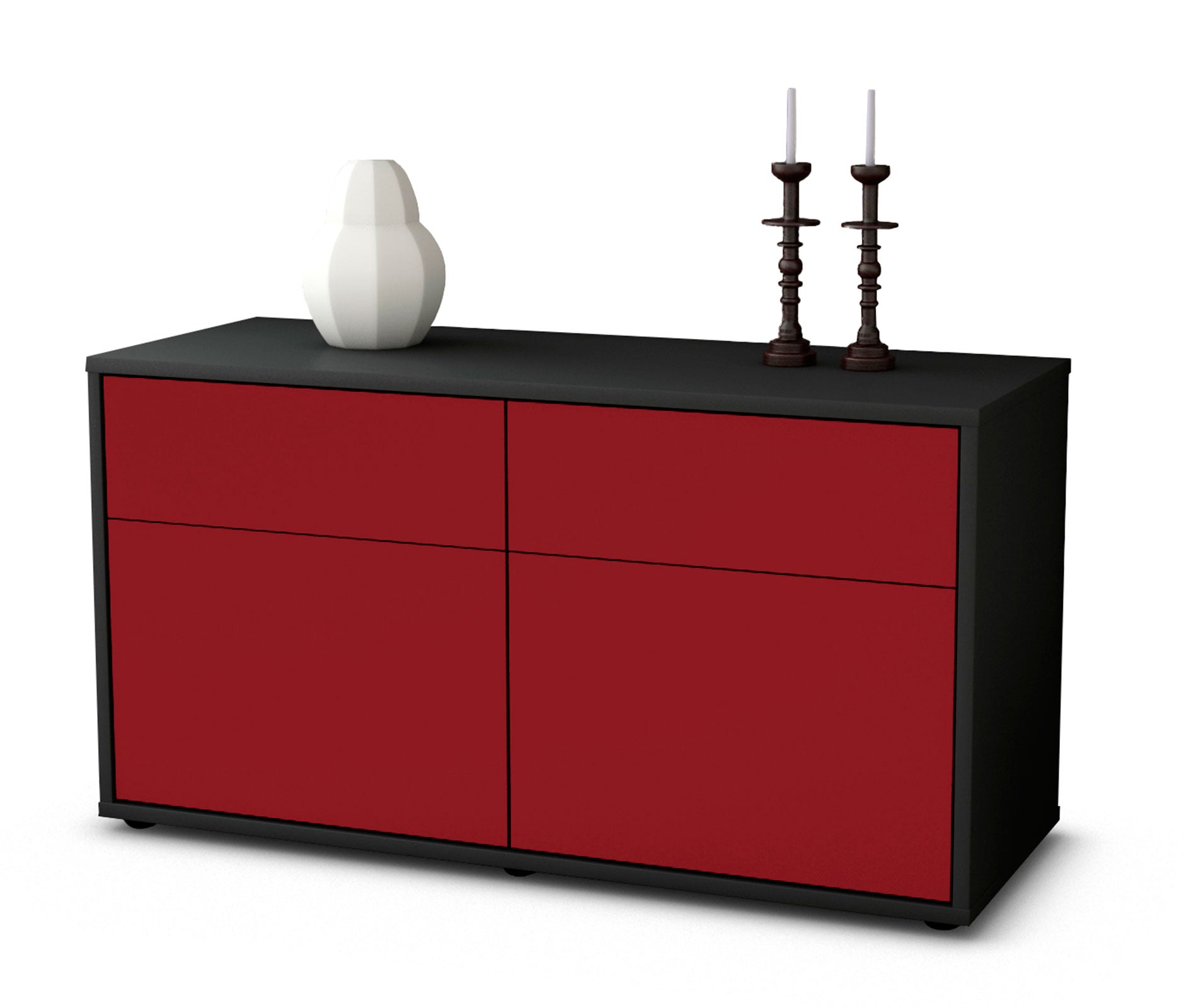 Lowboard - Alena - Design Farbakzent - Freistehend mit Push to Open 92 cm Anthrazit