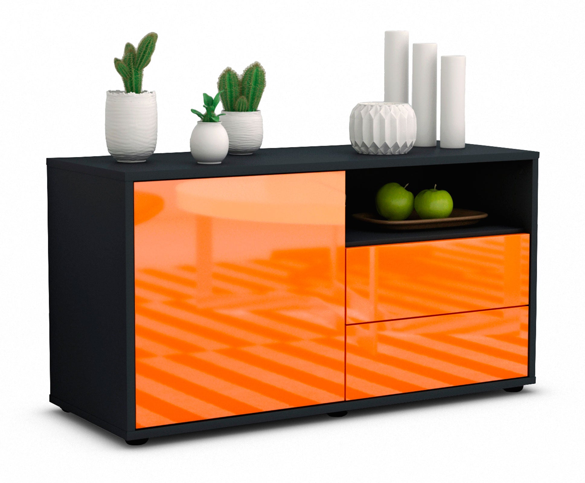 Lowboard - Alessia - Design Hochglanz - Freistehend mit Push to Open 92 cm Anthrazit
