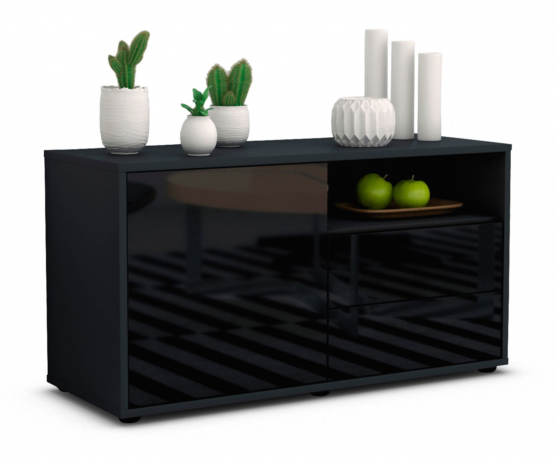 Lowboard - Alessia - Design Hochglanz - Freistehend mit Push to Open 92 cm Anthrazit