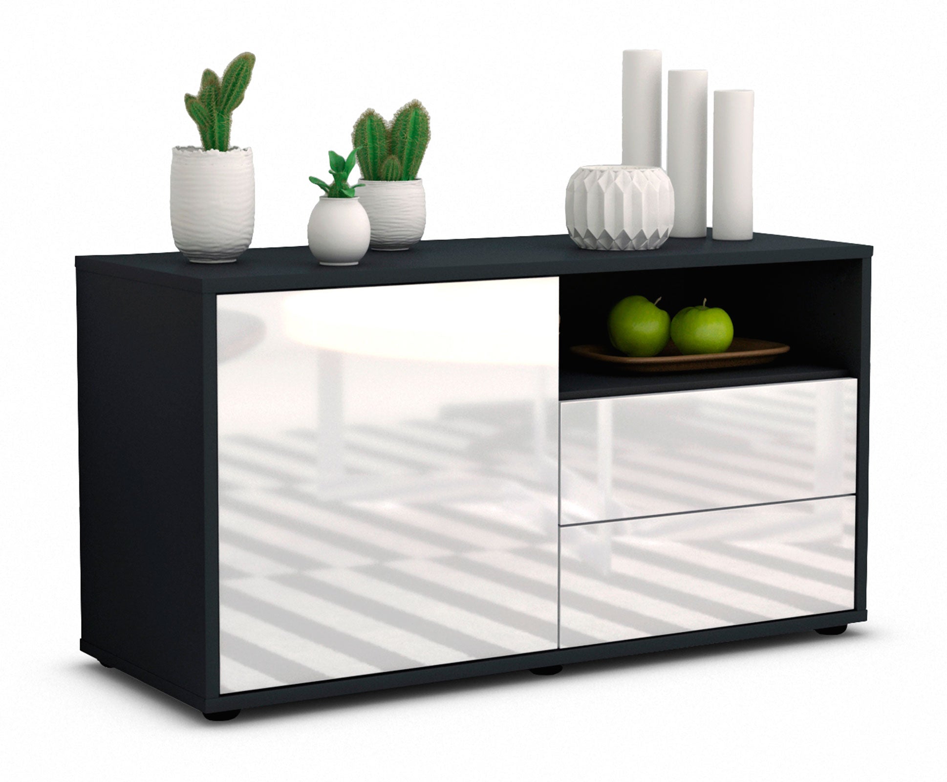 Lowboard - Alessia - Design Hochglanz - Freistehend mit Push to Open 92 cm Anthrazit