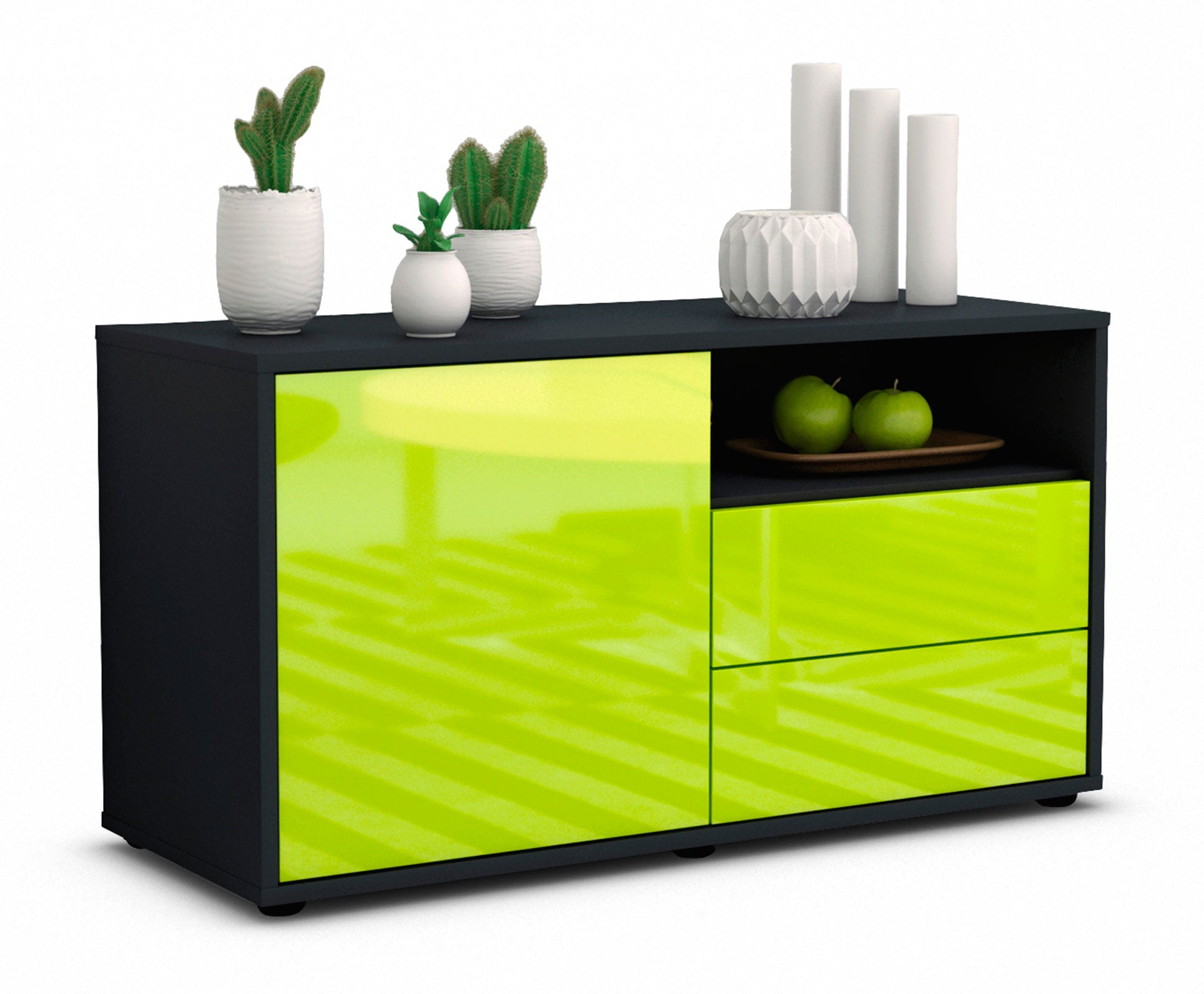 Lowboard - Alessia - Design Hochglanz - Freistehend mit Push to Open 92 cm Anthrazit