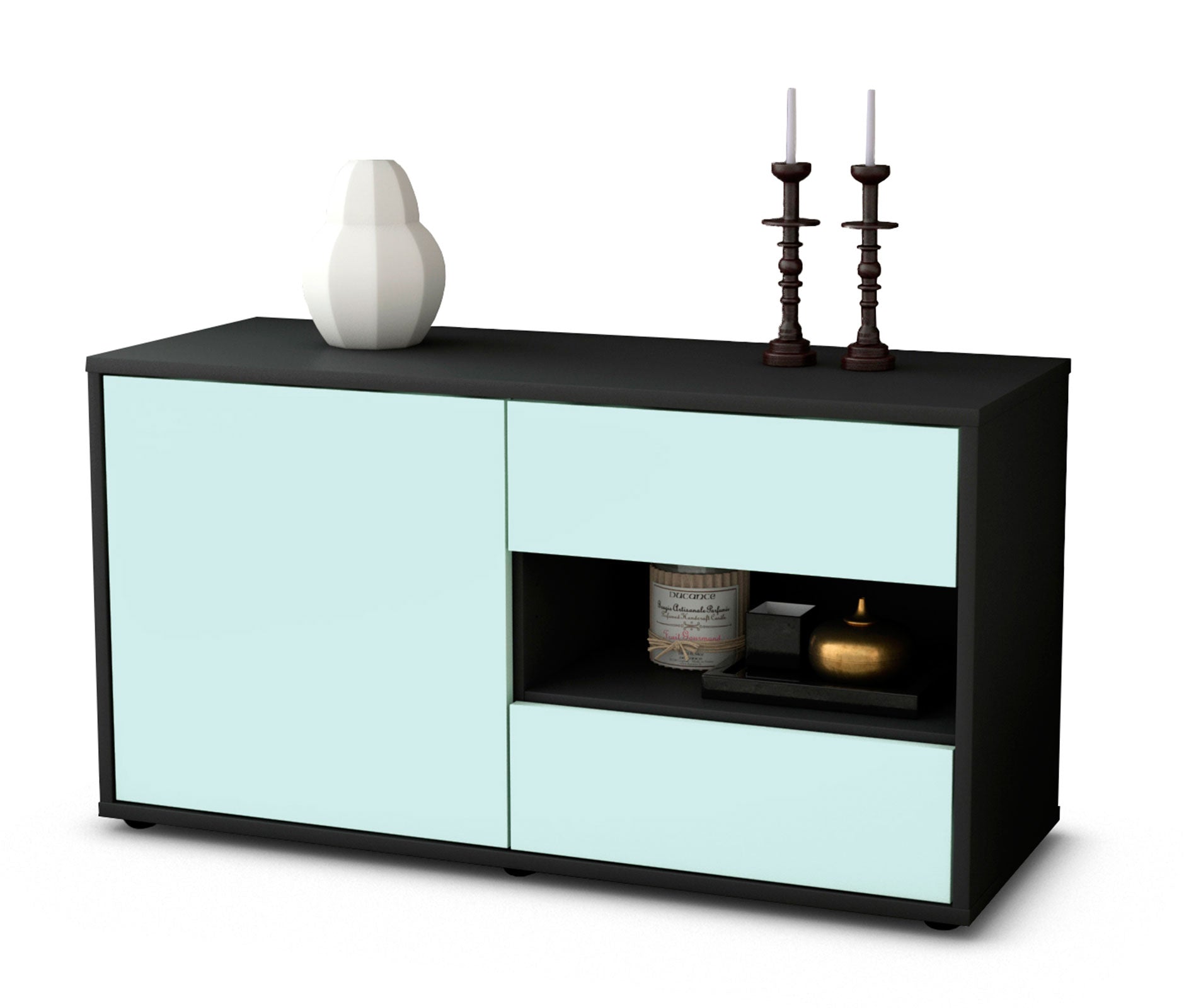 Lowboard - Aleyna - Design Farbakzent - Freistehend mit Push to Open 92 cm Anthrazit