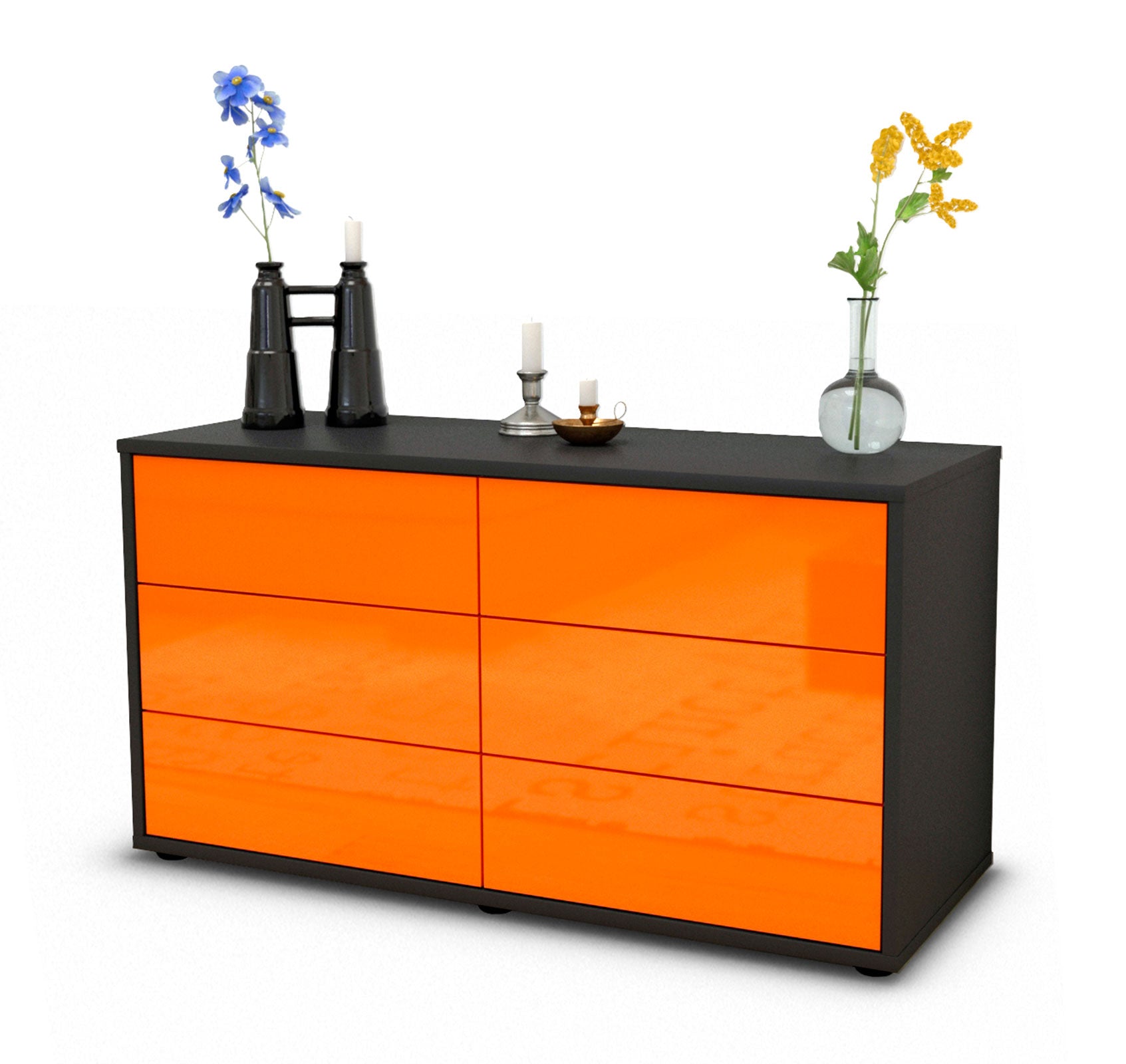 Lowboard - Alfonsa - Design Hochglanz - Freistehend mit Push to Open 92 cm Anthrazit