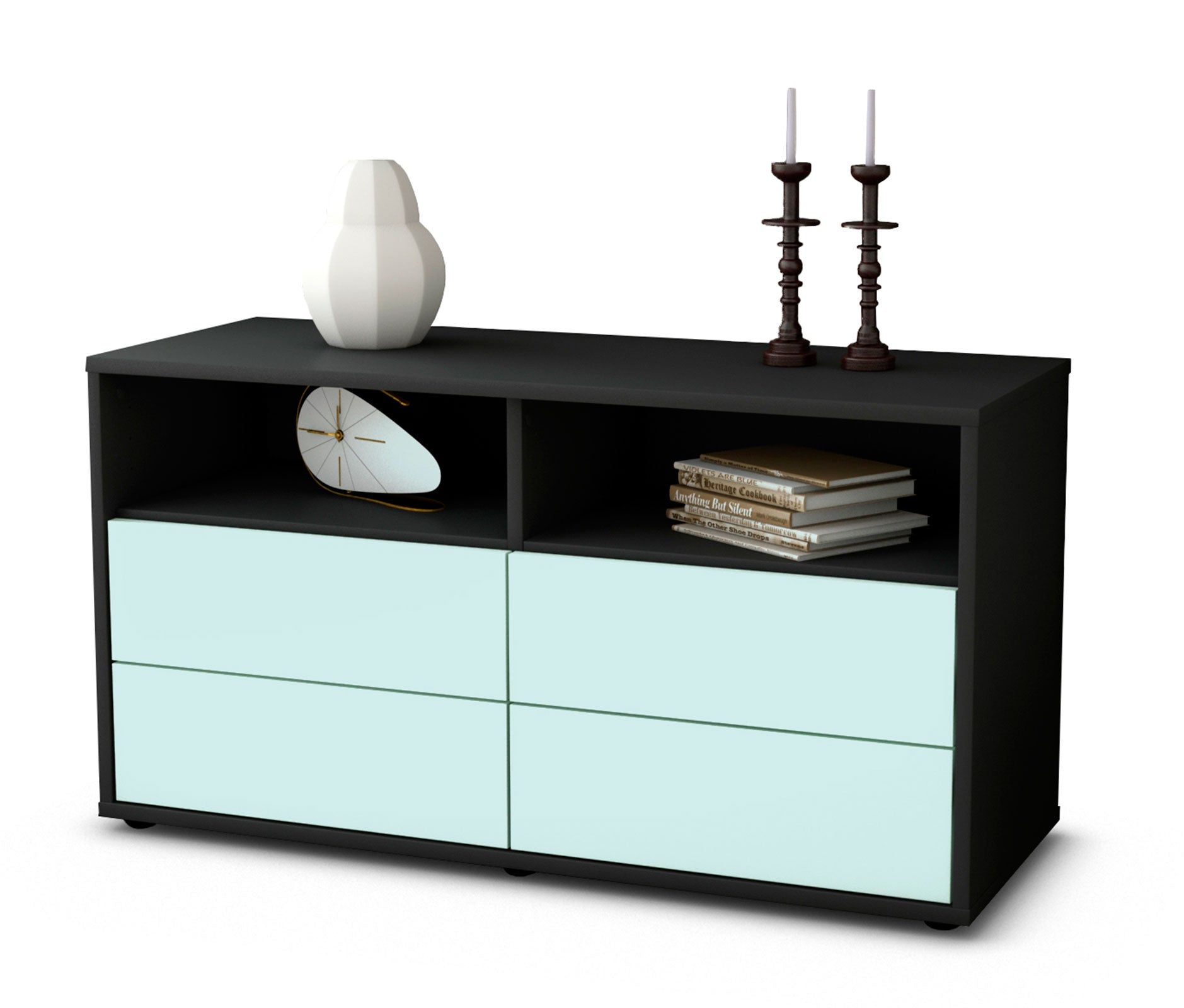 Lowboard - Alia - Design Farbakzent - Freistehend mit Push to Open 92 cm Anthrazit