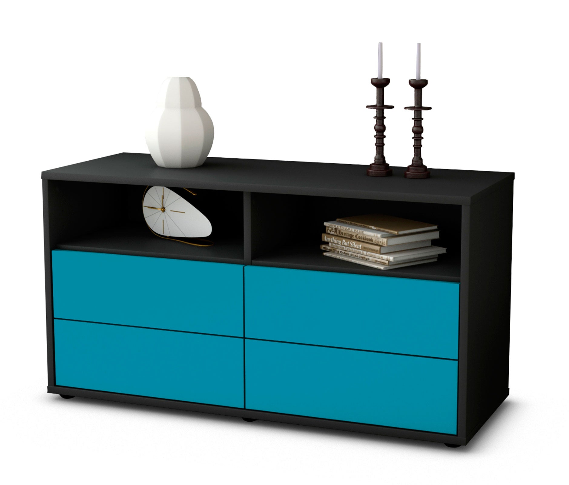 Lowboard - Alia - Design Farbakzent - Freistehend mit Push to Open 92 cm Anthrazit
