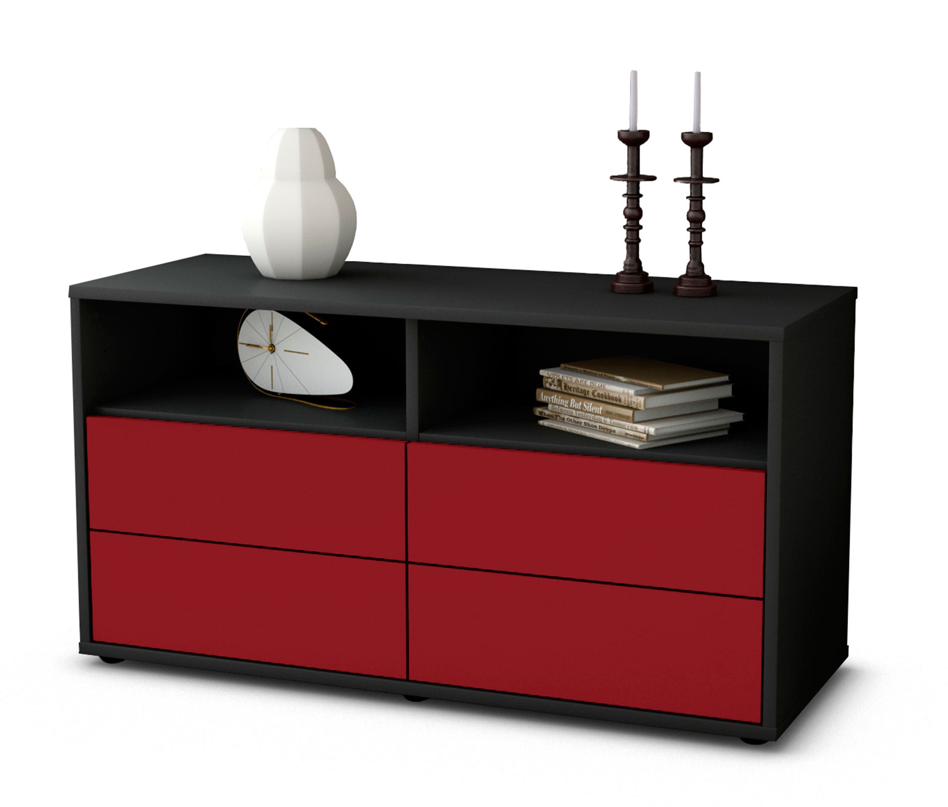 Lowboard - Alia - Design Farbakzent - Freistehend mit Push to Open 92 cm Anthrazit