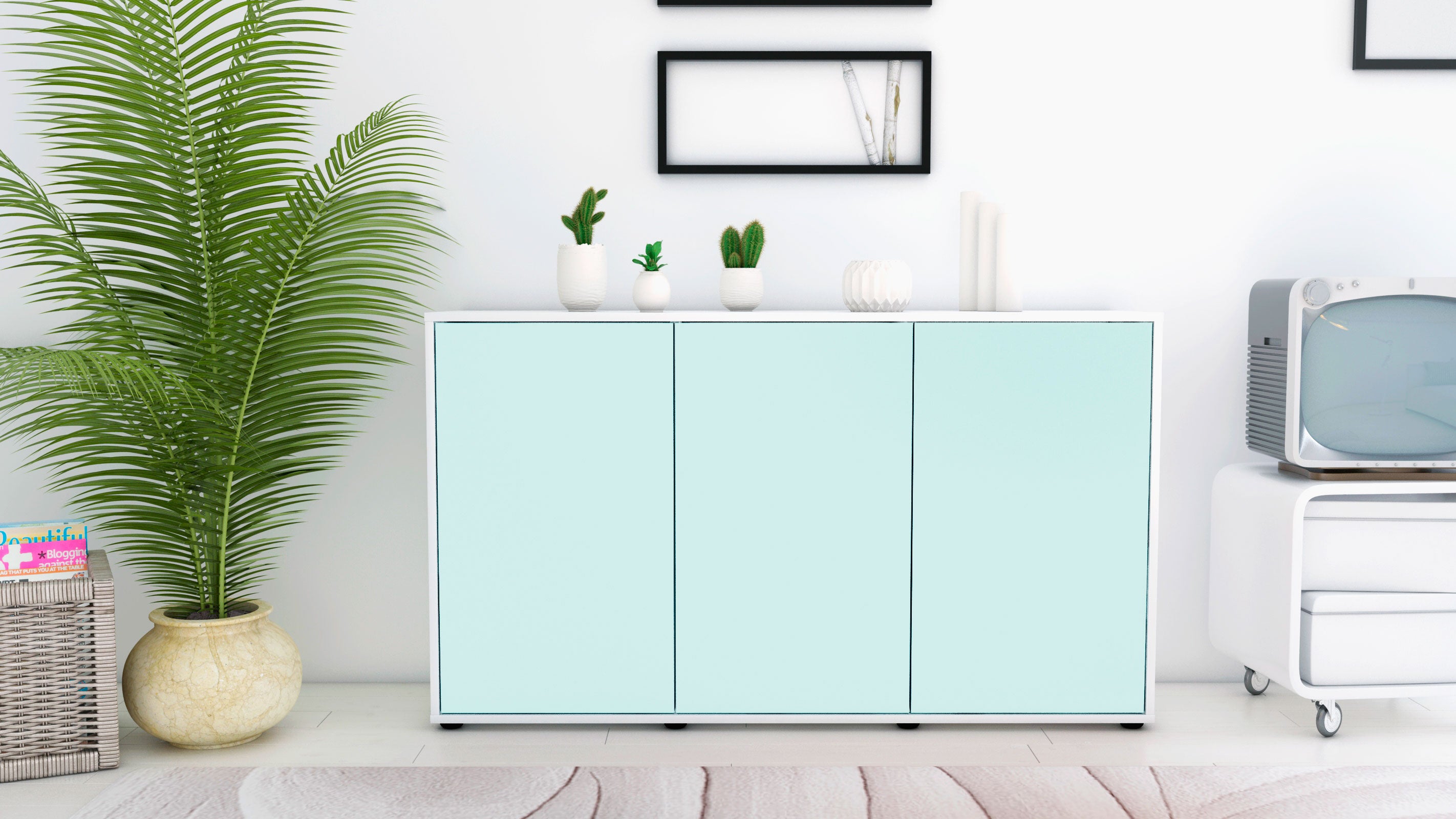 Sideboard - Delia - Design Farbakzent - Freistehend mit Push to Open 136 cm Weiss