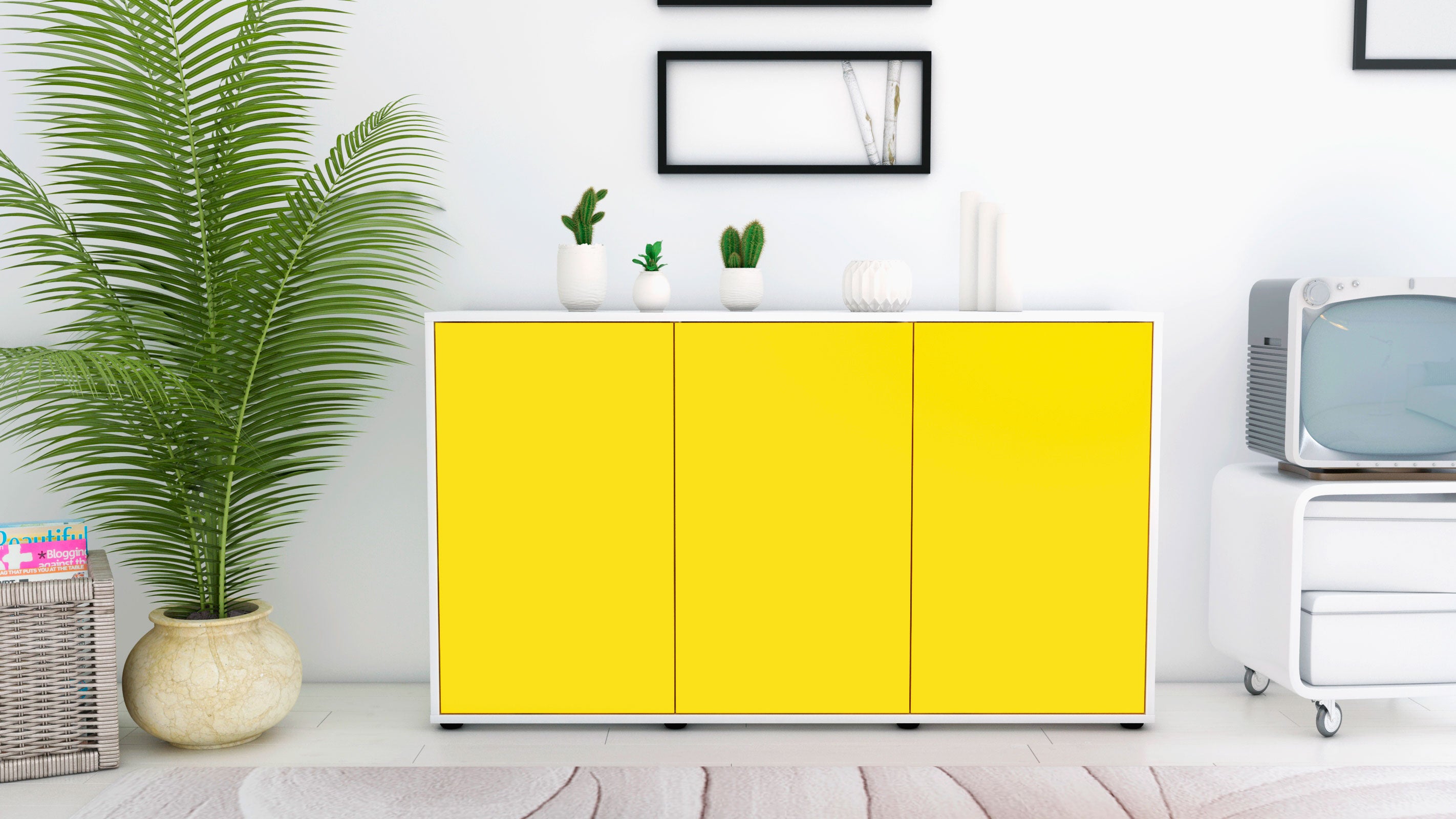 Sideboard - Delia - Design Farbakzent - Freistehend mit Push to Open 136 cm Weiss