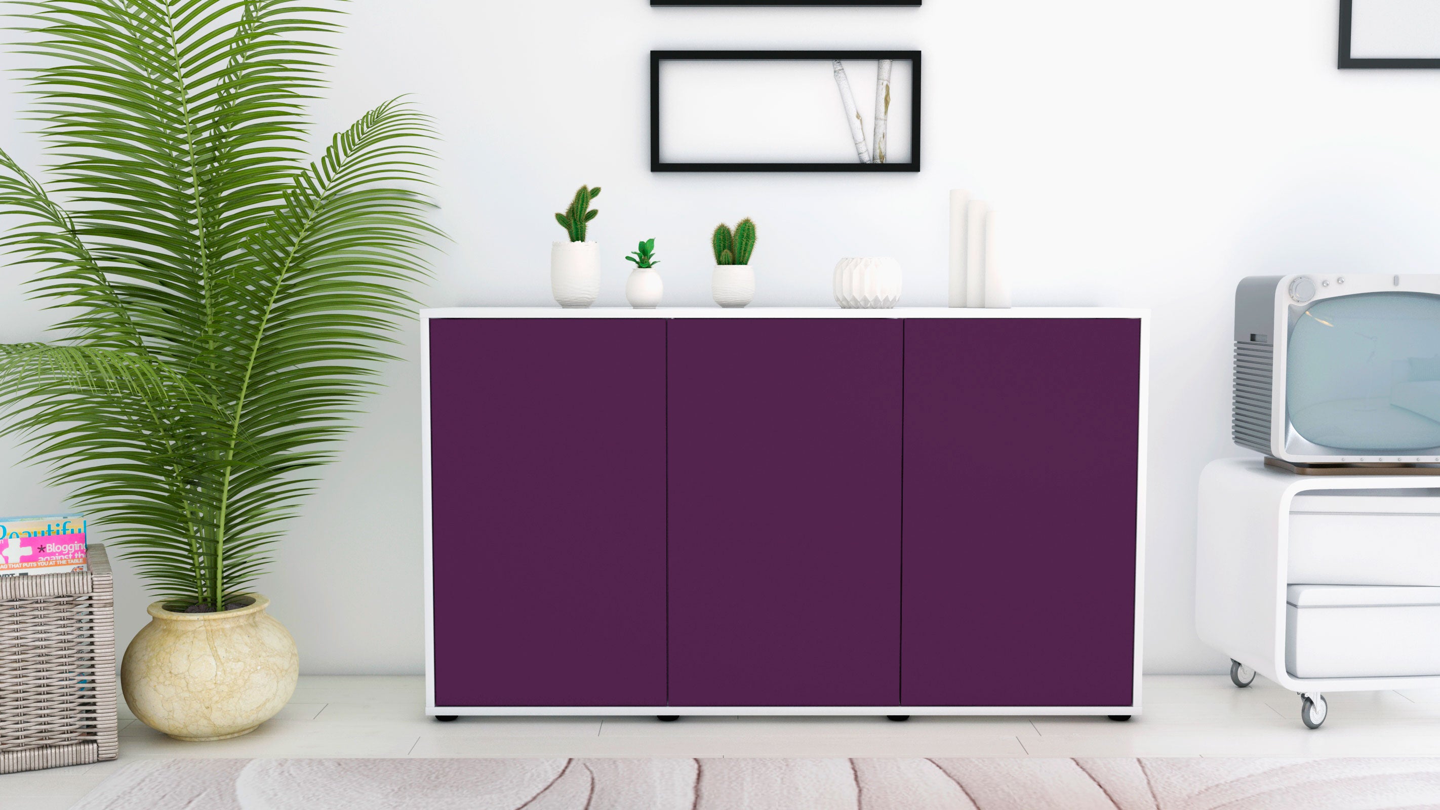 Sideboard - Delia - Design Farbakzent - Freistehend mit Push to Open 136 cm Weiss