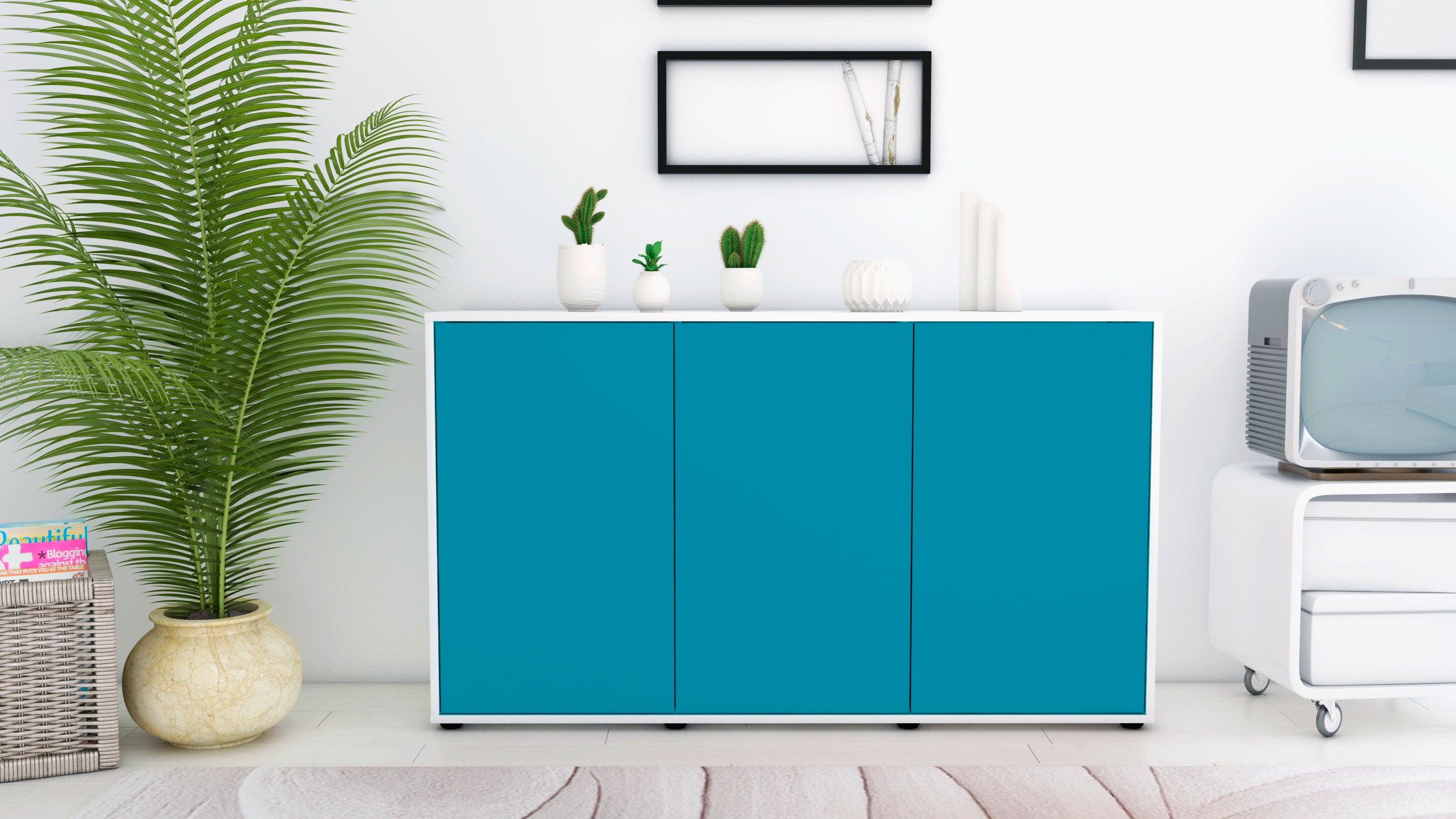 Sideboard - Delia - Design Farbakzent - Freistehend mit Push to Open 136 cm Weiss