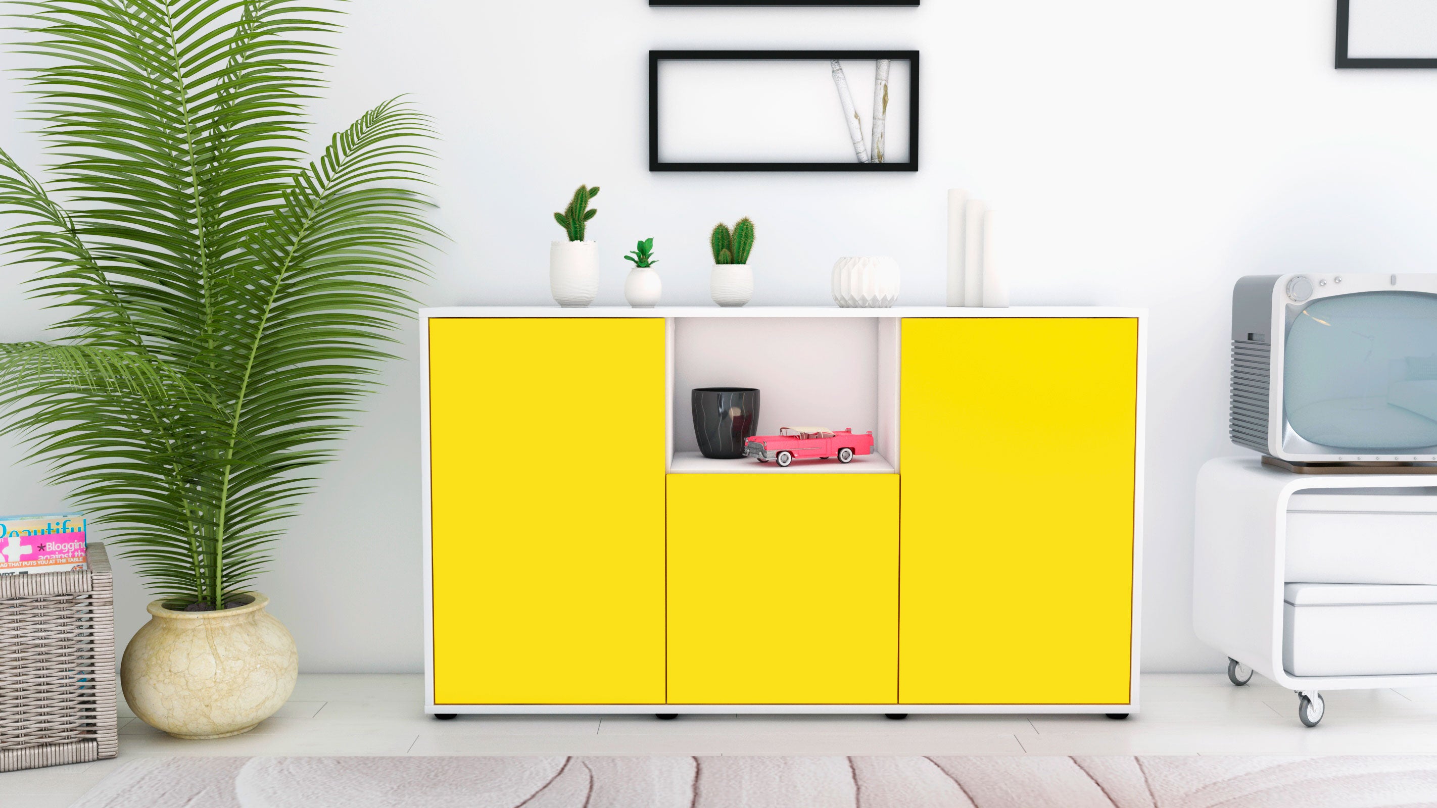 Sideboard - Demetria - Design Farbakzent - Freistehend mit Push to Open 136 cm Weiss