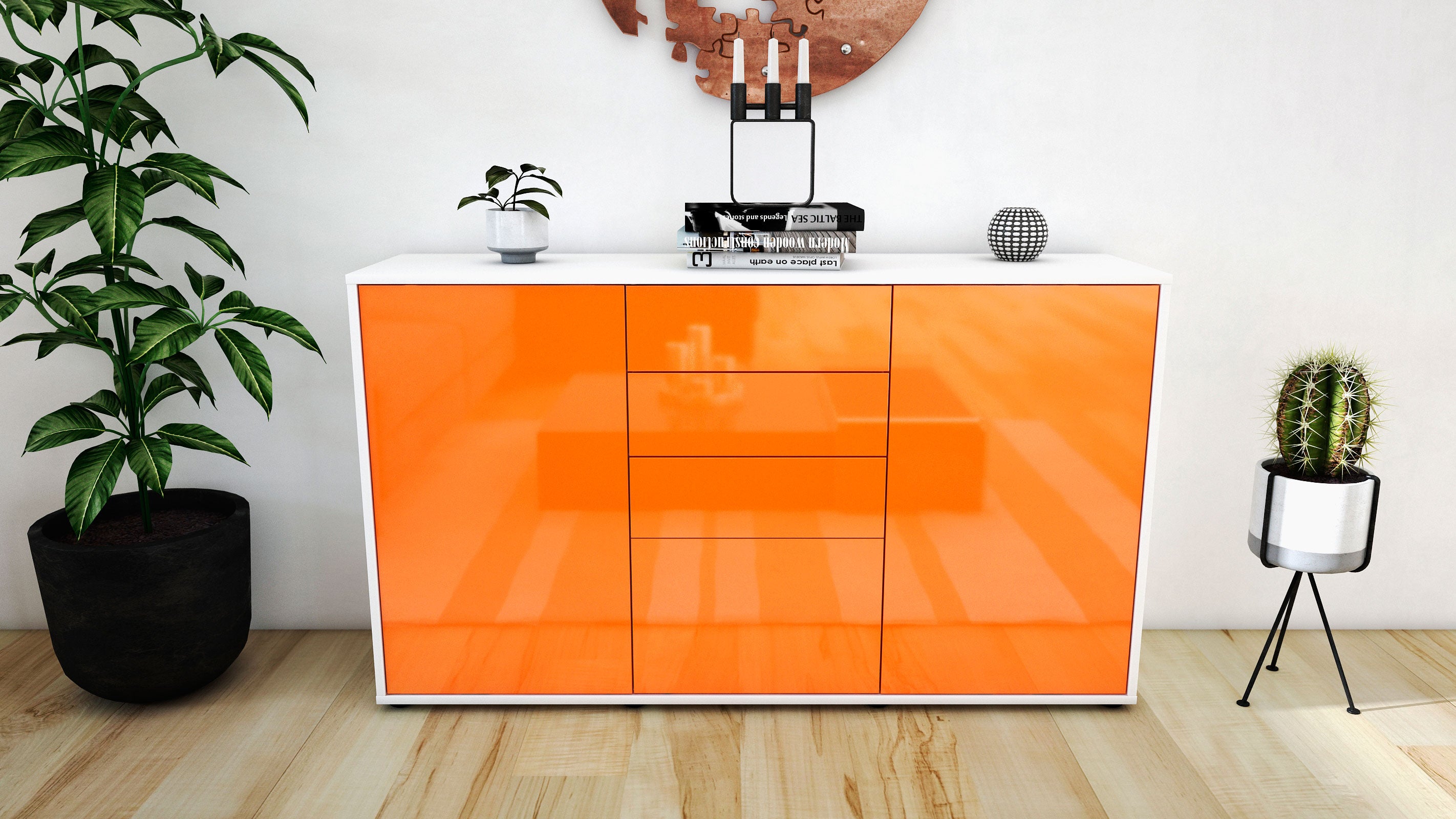 Sideboard - Donatella - Design Hochglanz - Freistehend mit Push to Open 136 cm Weiss