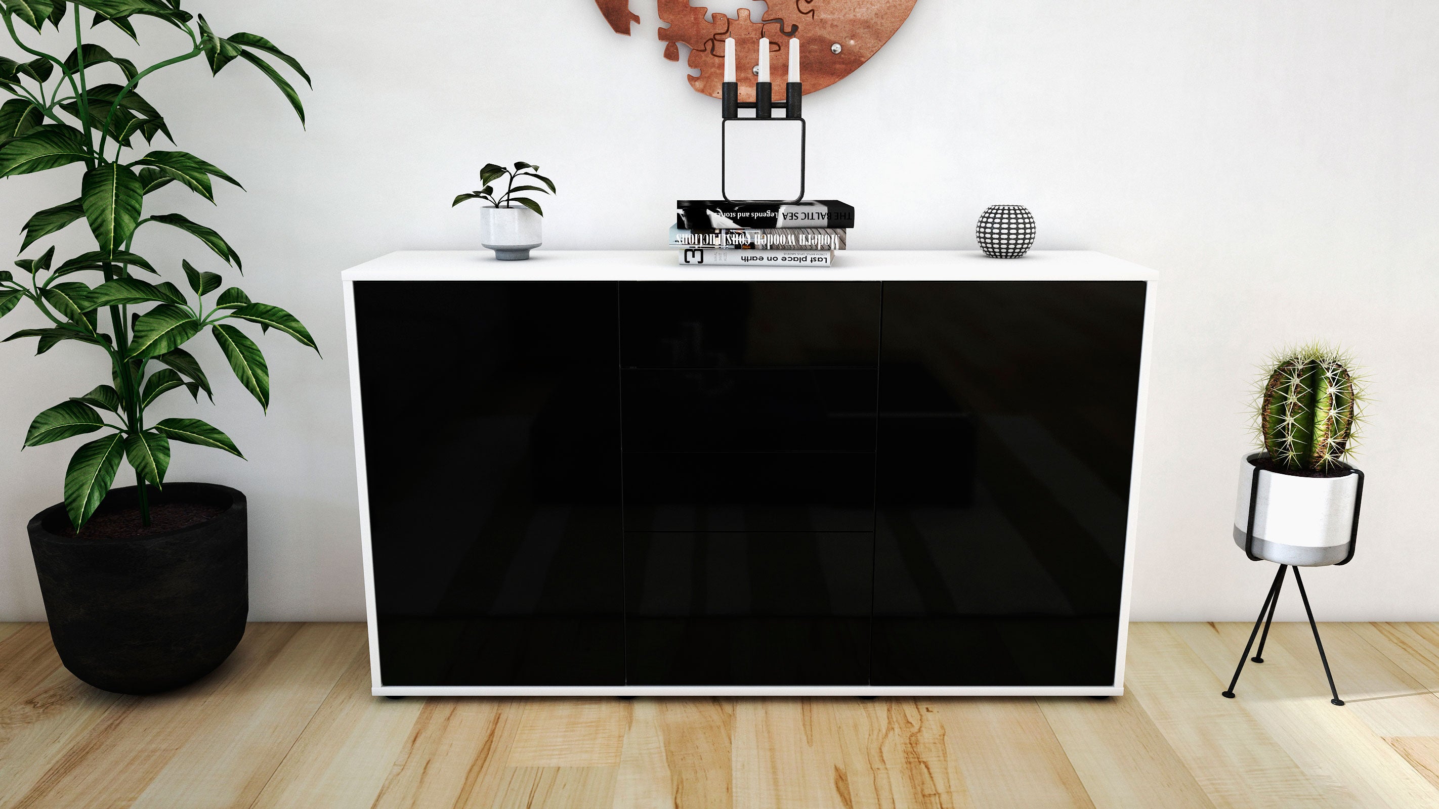 Sideboard - Donatella - Design Hochglanz - Freistehend mit Push to Open 136 cm Weiss