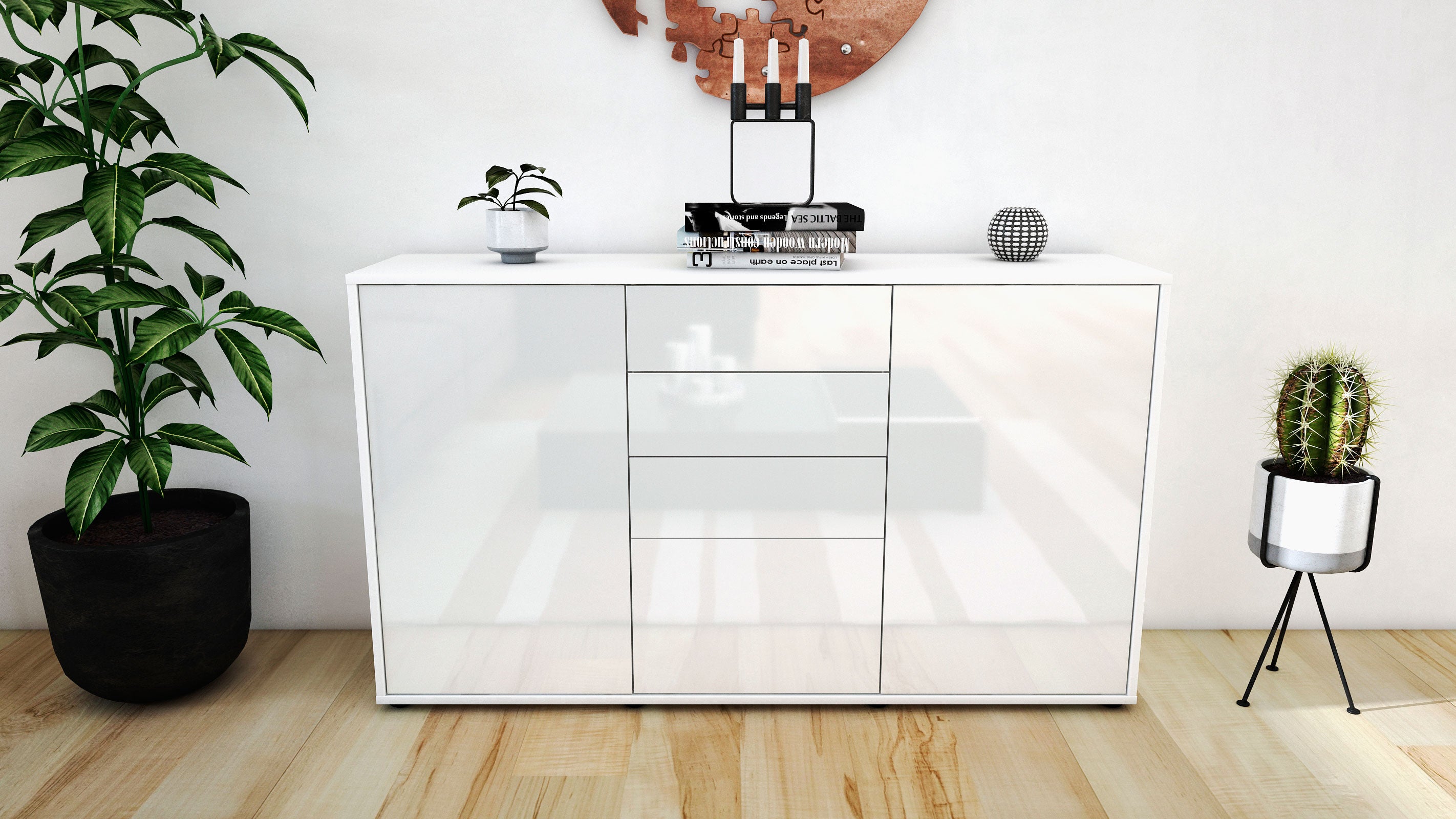 Sideboard - Donatella - Design Hochglanz - Freistehend mit Push to Open 136 cm Weiss