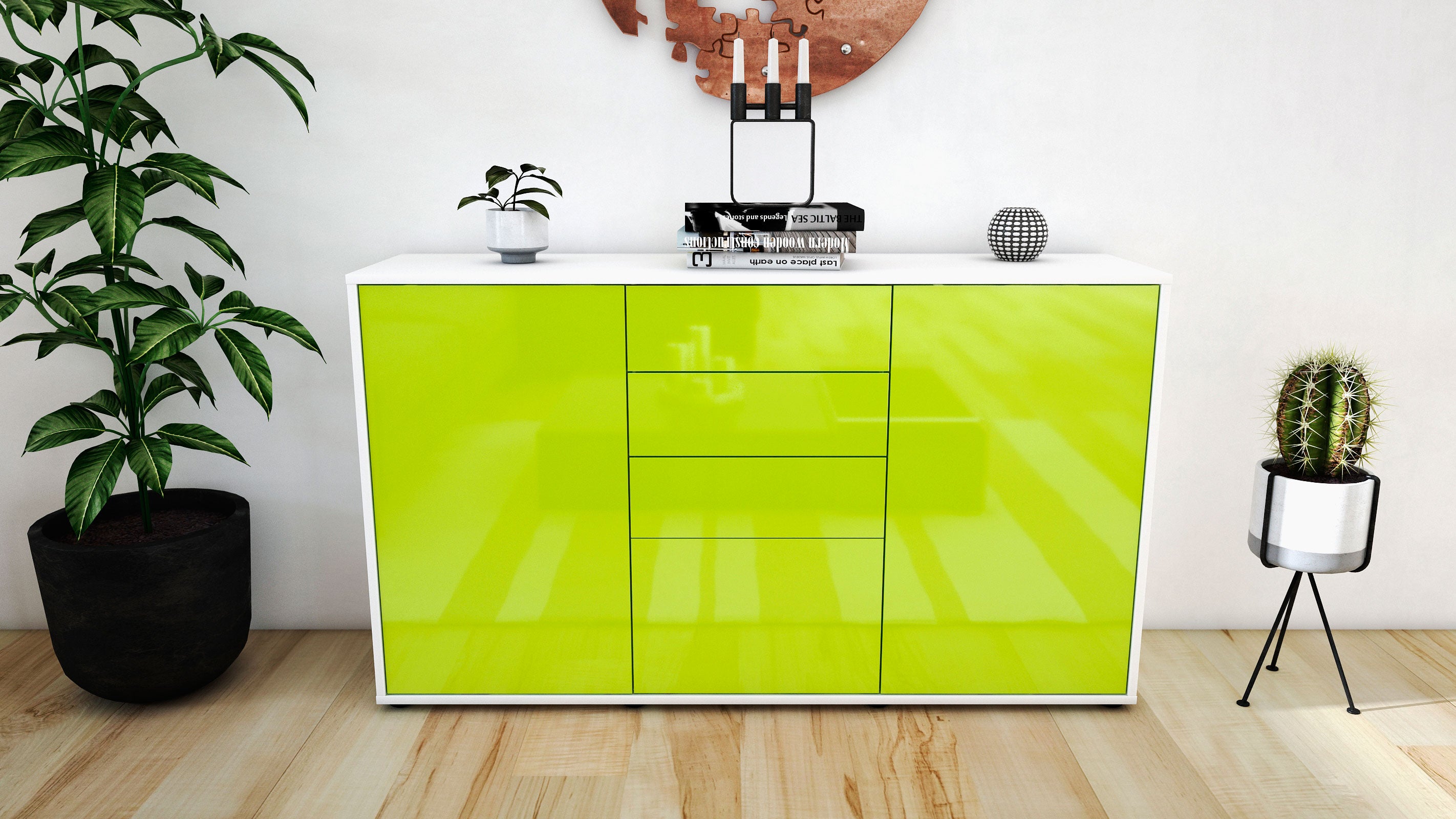 Sideboard - Donatella - Design Hochglanz - Freistehend mit Push to Open 136 cm Weiss