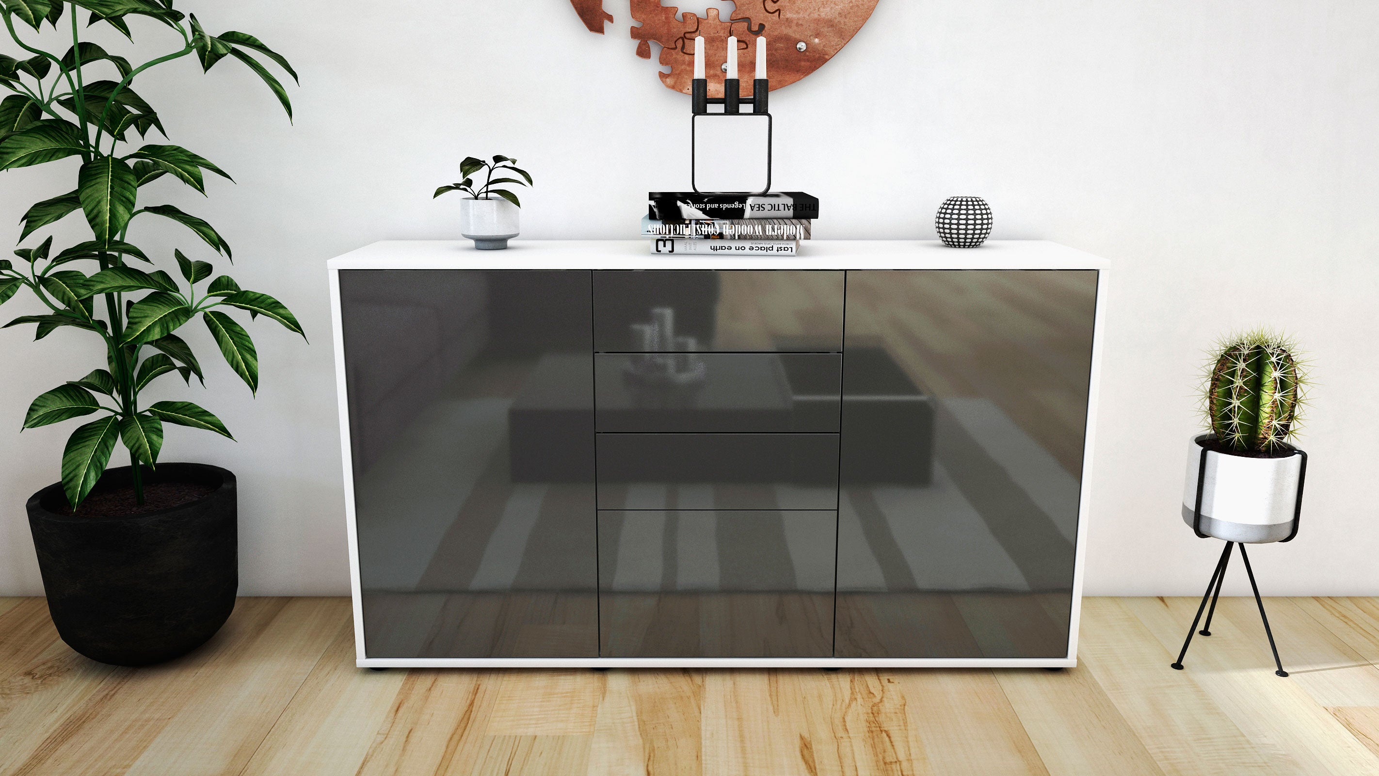 Sideboard - Donatella - Design Hochglanz - Freistehend mit Push to Open 136 cm Weiss