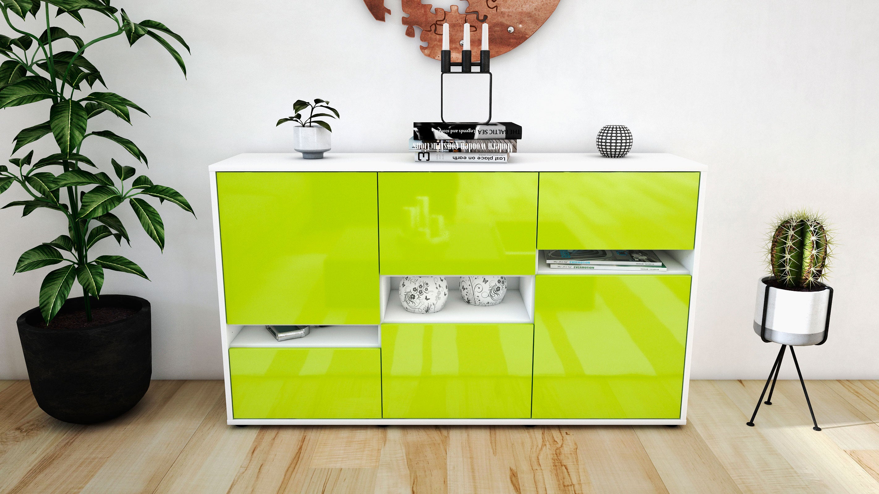 Sideboard - Egizia - Design Hochglanz - Freistehend mit Push to Open 136 cm Weiss