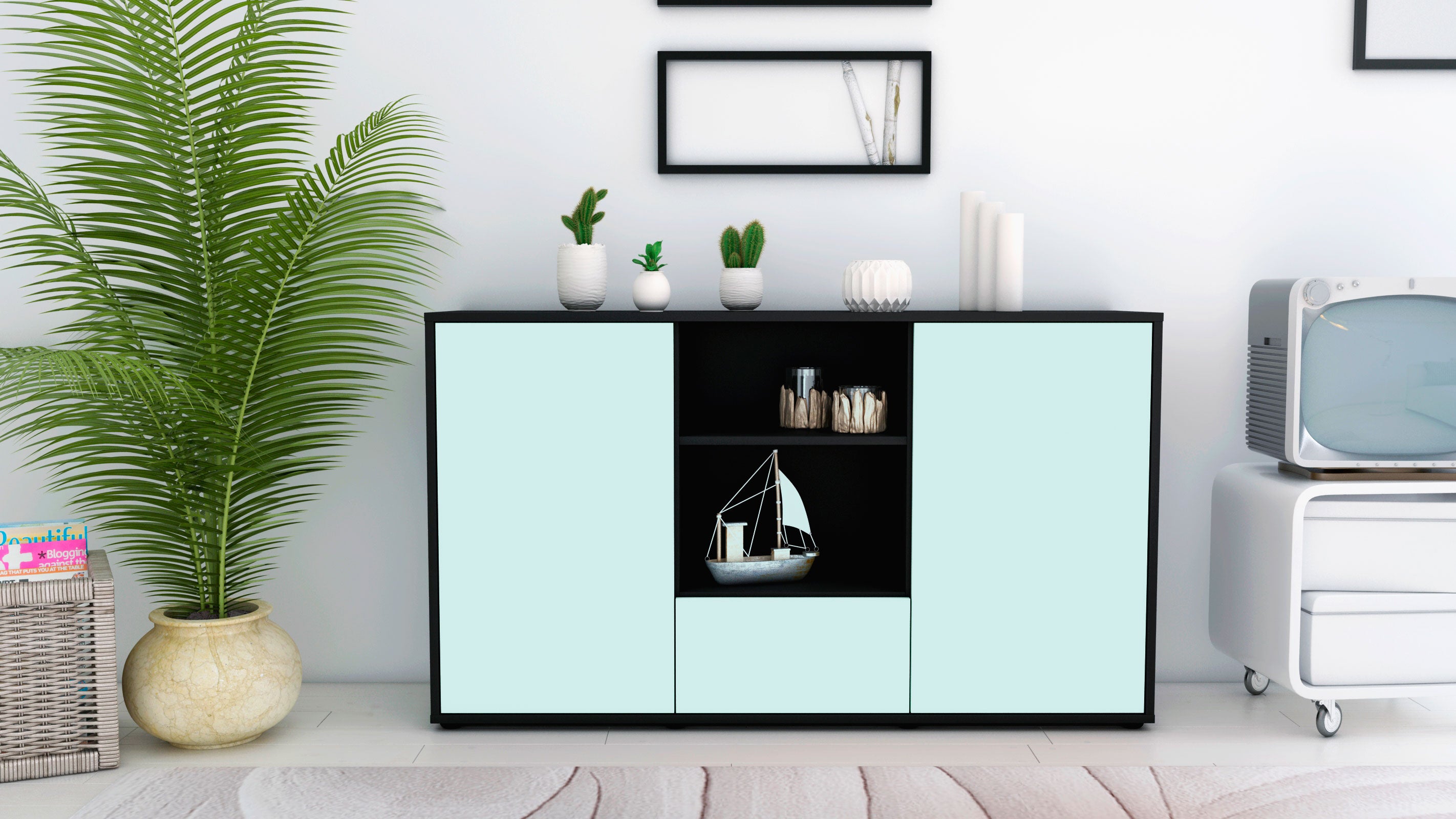 Sideboard - Desideria - Design Farbakzent - Freistehend mit Push to Open 136 cm Anthrazit