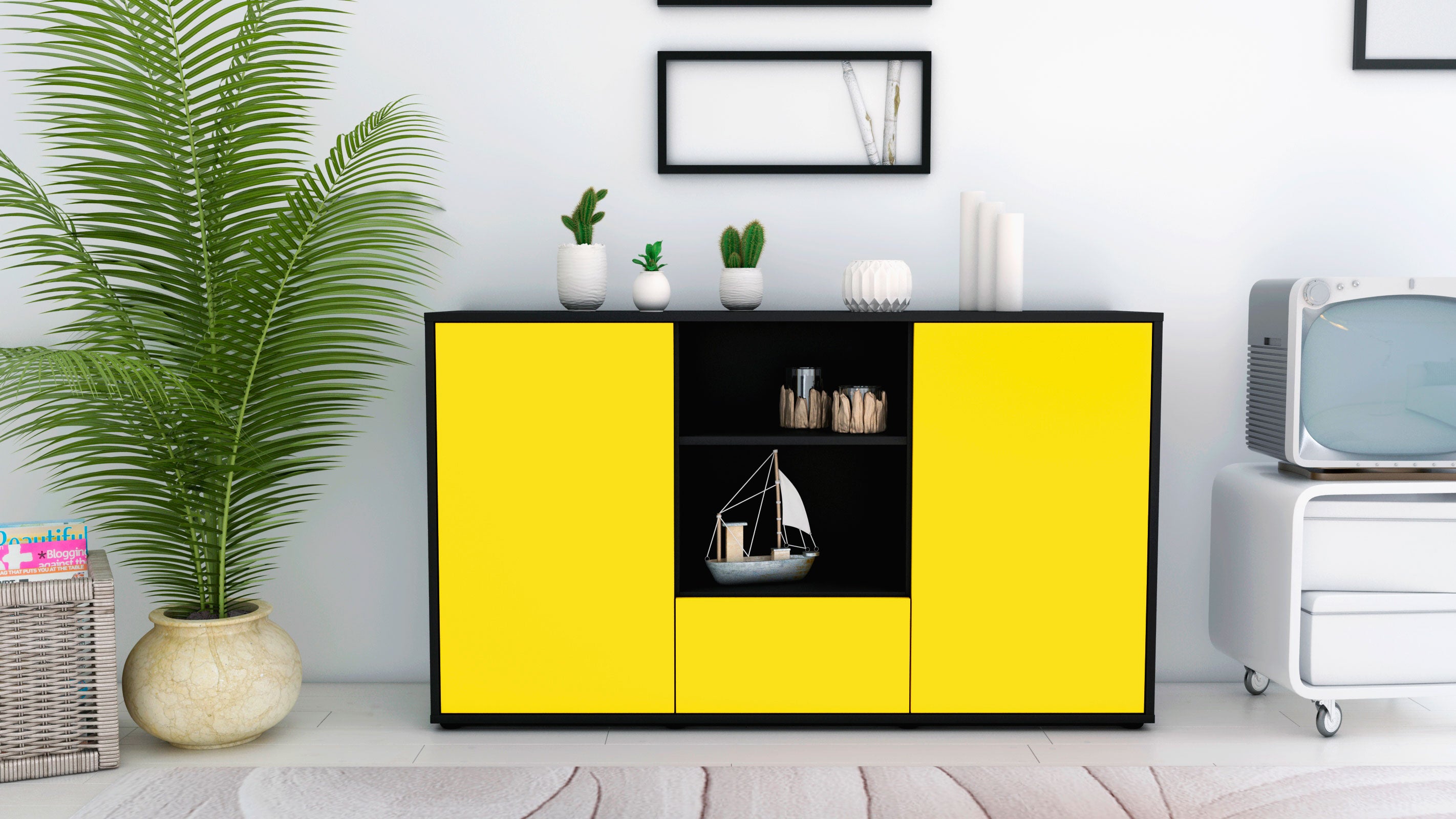 Sideboard - Desideria - Design Farbakzent - Freistehend mit Push to Open 136 cm Anthrazit