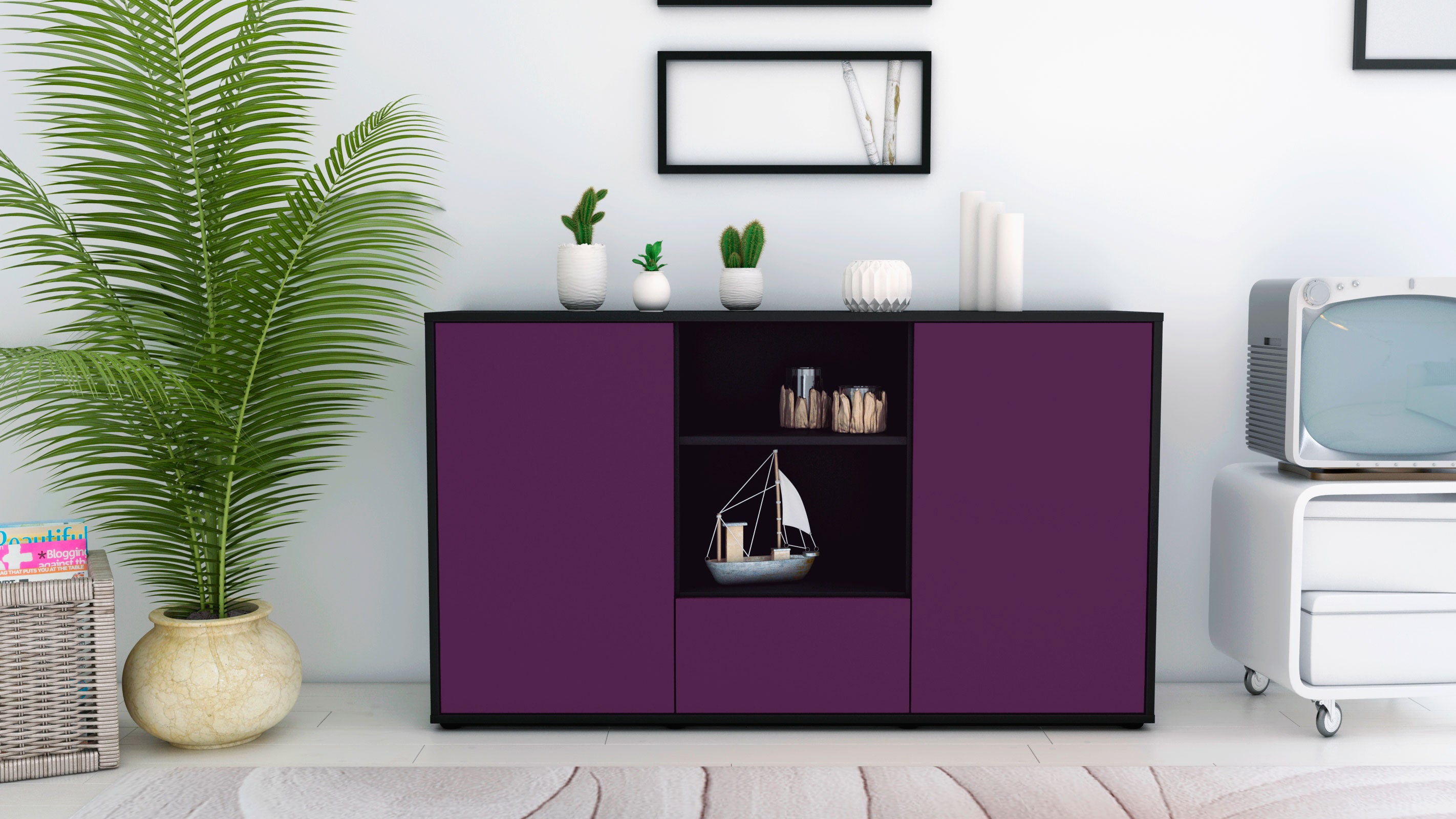 Sideboard - Desideria - Design Farbakzent - Freistehend mit Push to Open 136 cm Anthrazit
