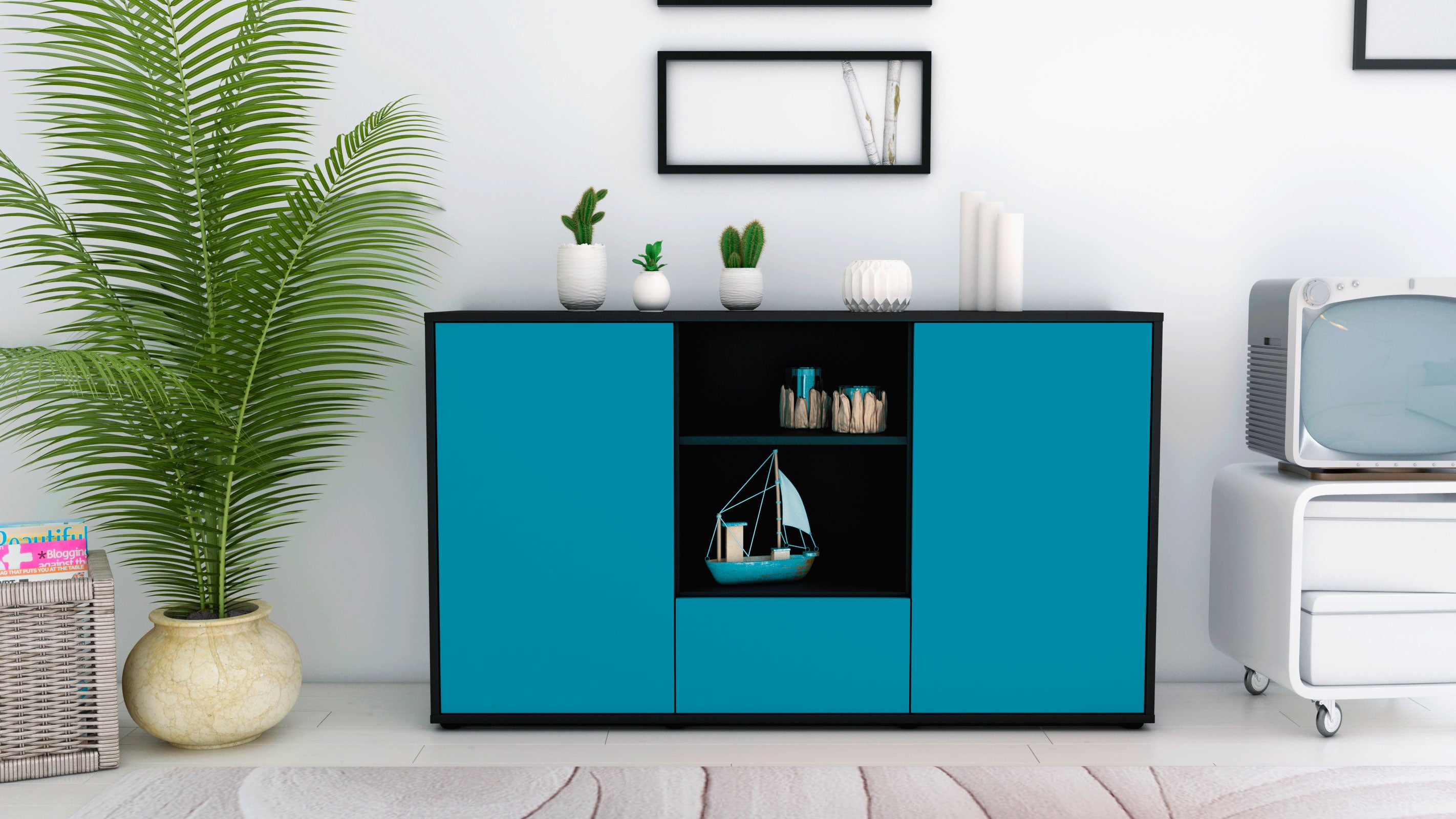 Sideboard - Desideria - Design Farbakzent - Freistehend mit Push to Open 136 cm Anthrazit