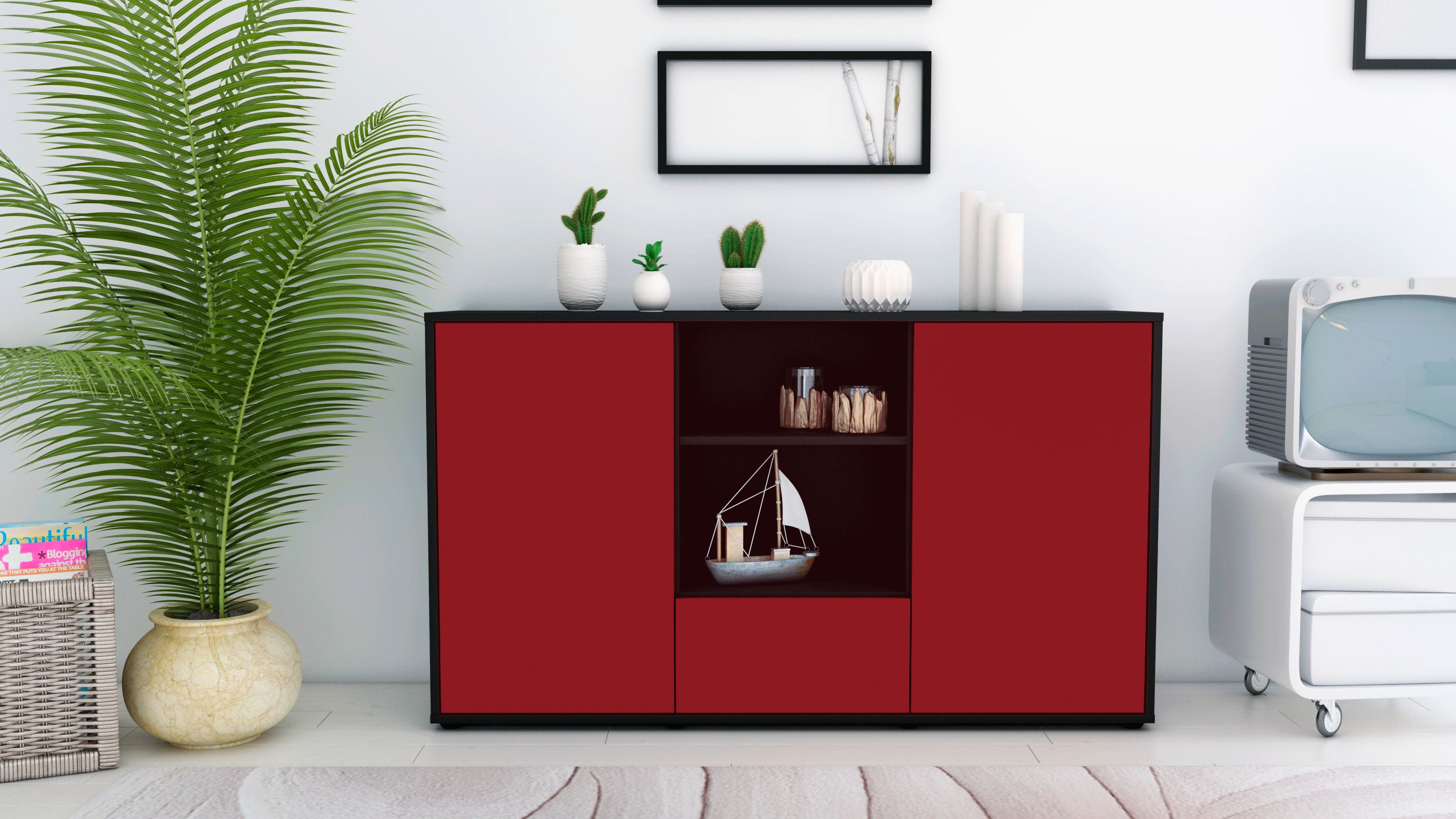 Sideboard - Desideria - Design Farbakzent - Freistehend mit Push to Open 136 cm Anthrazit