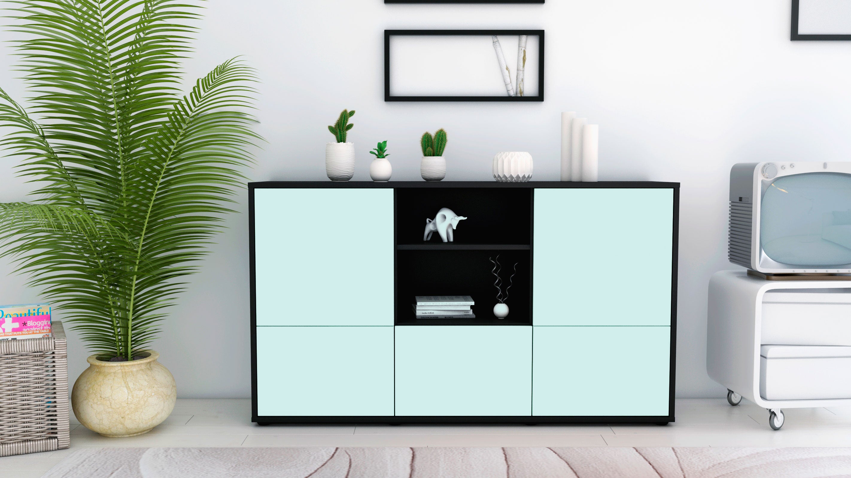 Sideboard - Diellza - Design Farbakzent - Freistehend mit Push to Open 136 cm Anthrazit