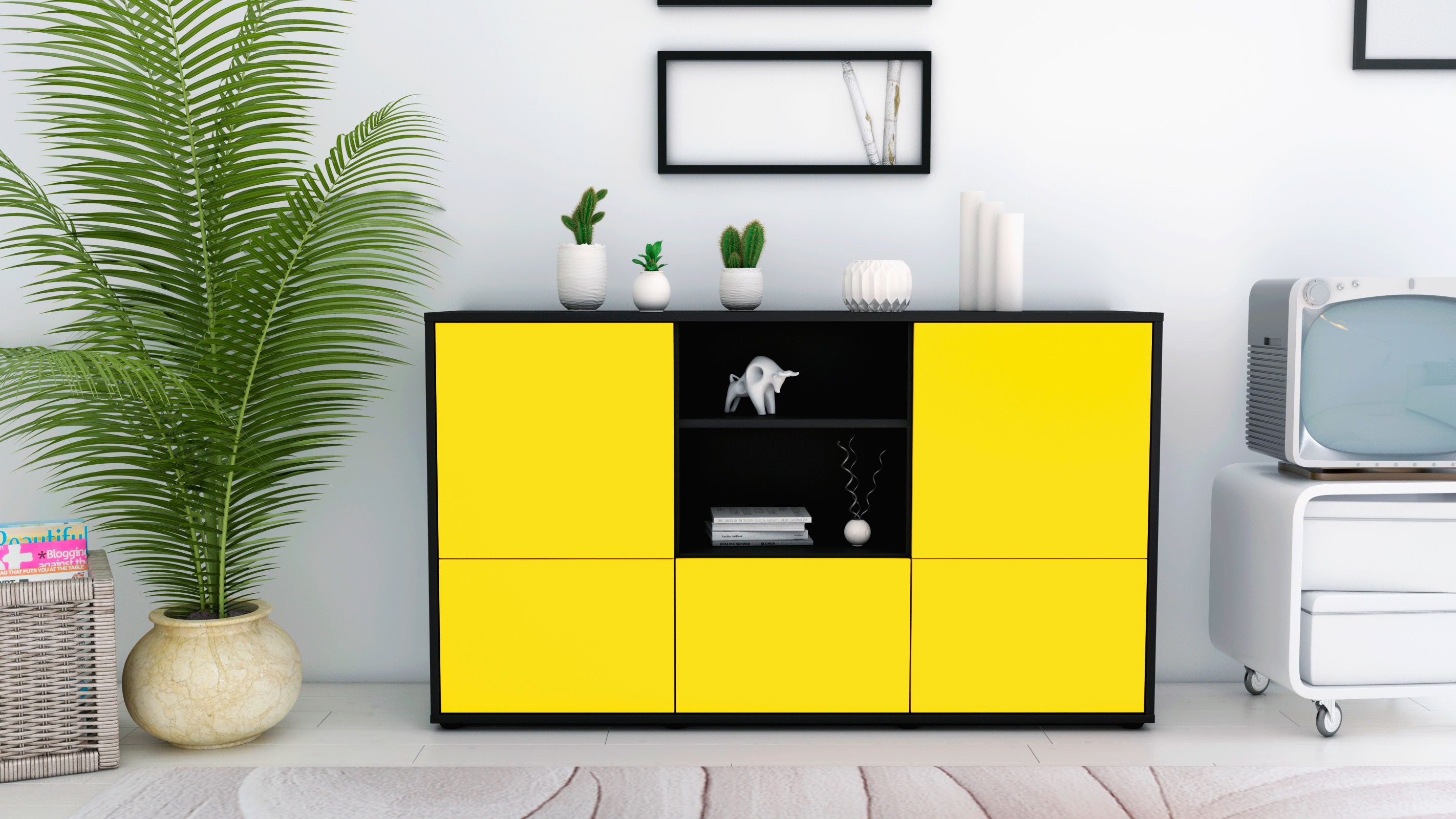 Sideboard - Diellza - Design Farbakzent - Freistehend mit Push to Open 136 cm Anthrazit
