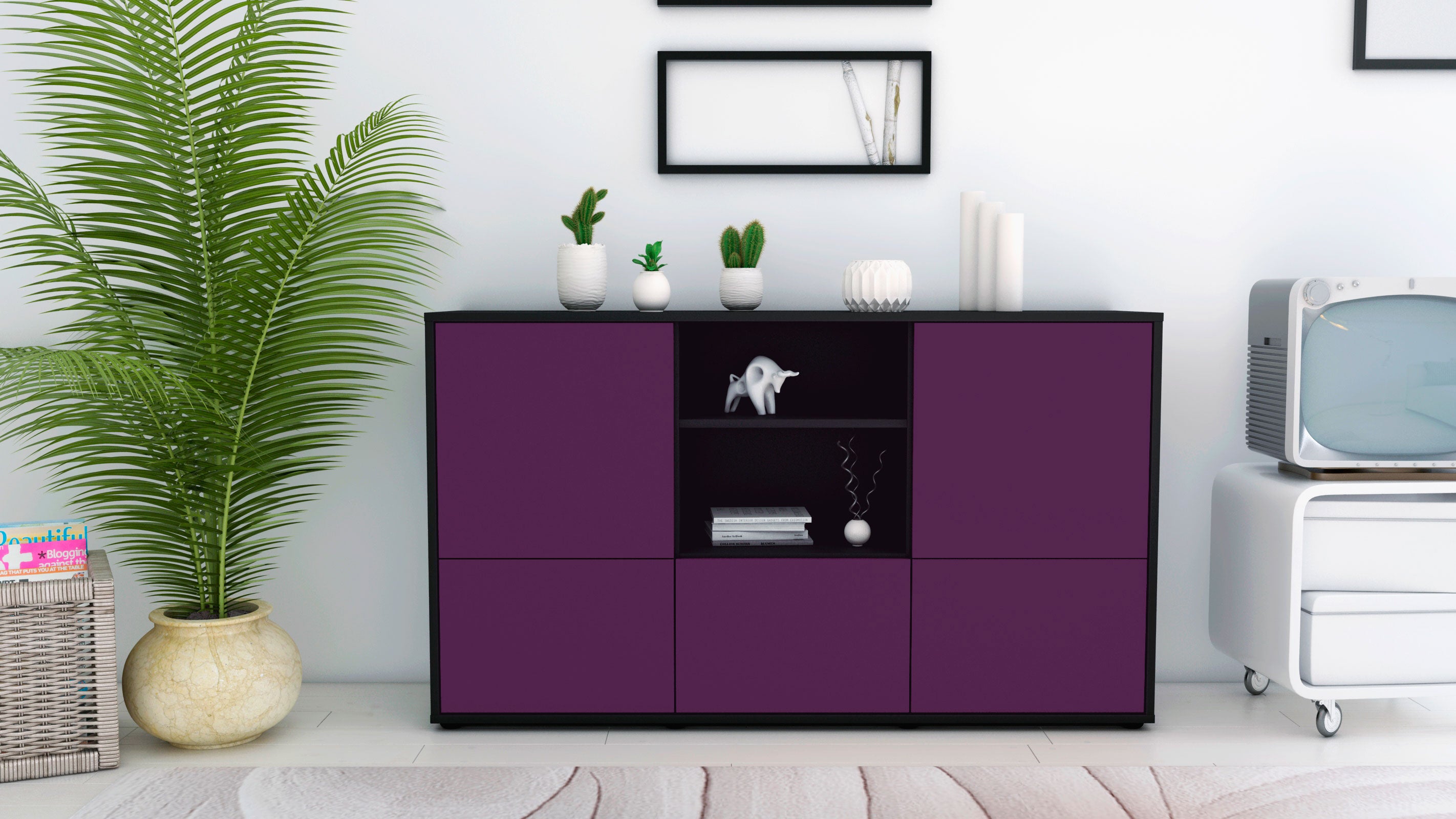Sideboard - Diellza - Design Farbakzent - Freistehend mit Push to Open 136 cm Anthrazit