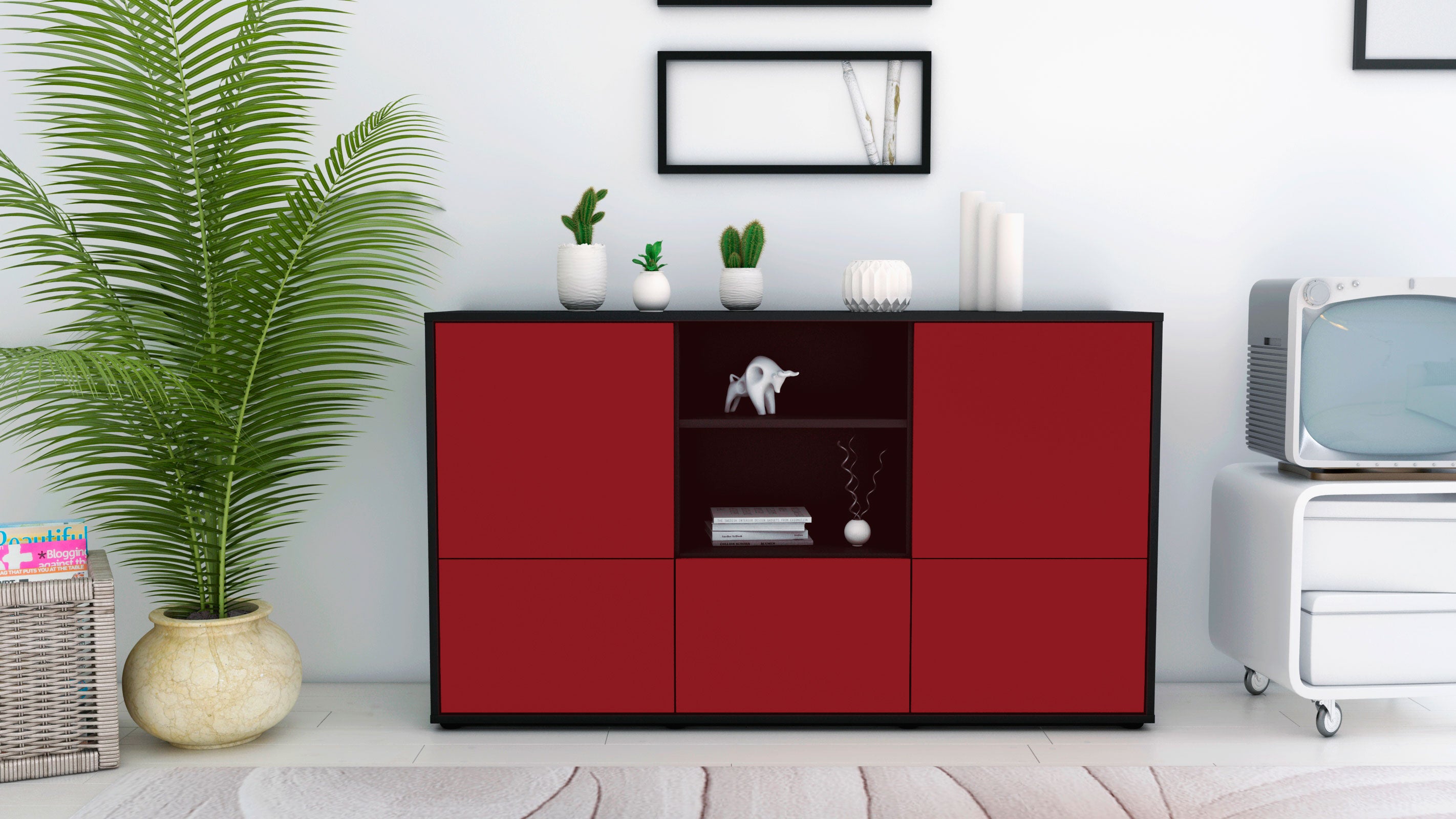Sideboard - Diellza - Design Farbakzent - Freistehend mit Push to Open 136 cm Anthrazit