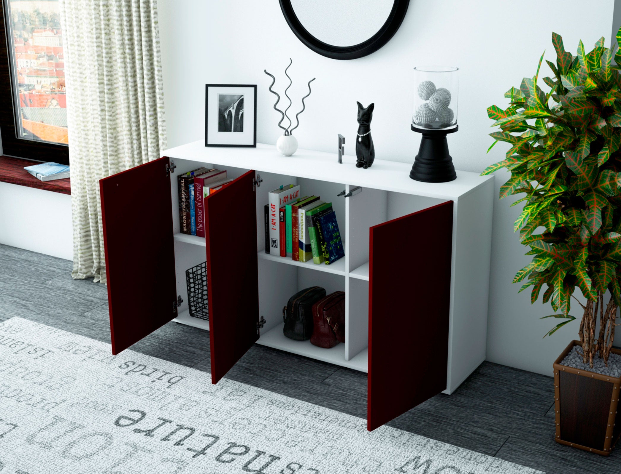 Sideboard - Delia - Design Farbakzent - Freistehend mit Push to Open 136 cm Weiss