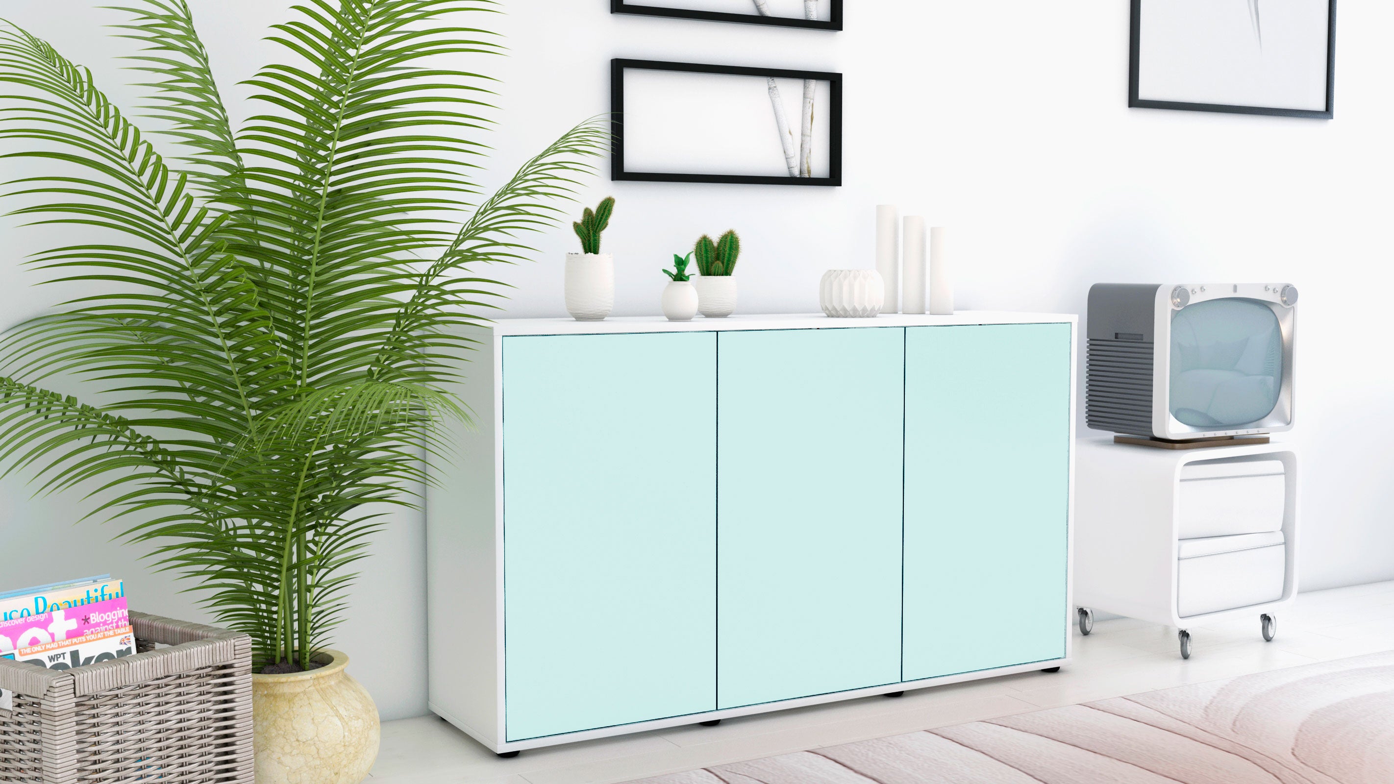 Sideboard - Delia - Design Farbakzent - Freistehend mit Push to Open 136 cm Weiss