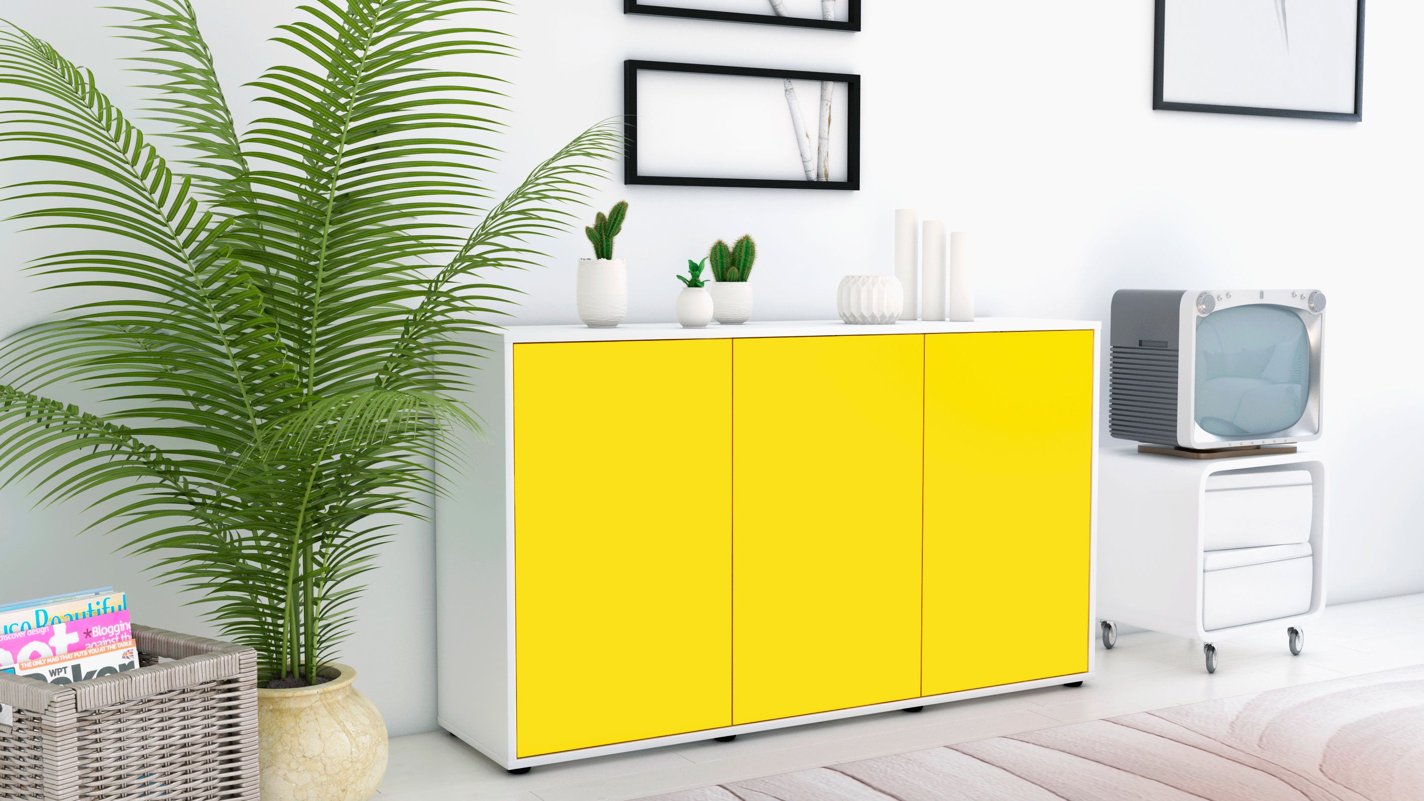 Sideboard - Delia - Design Farbakzent - Freistehend mit Push to Open 136 cm Weiss