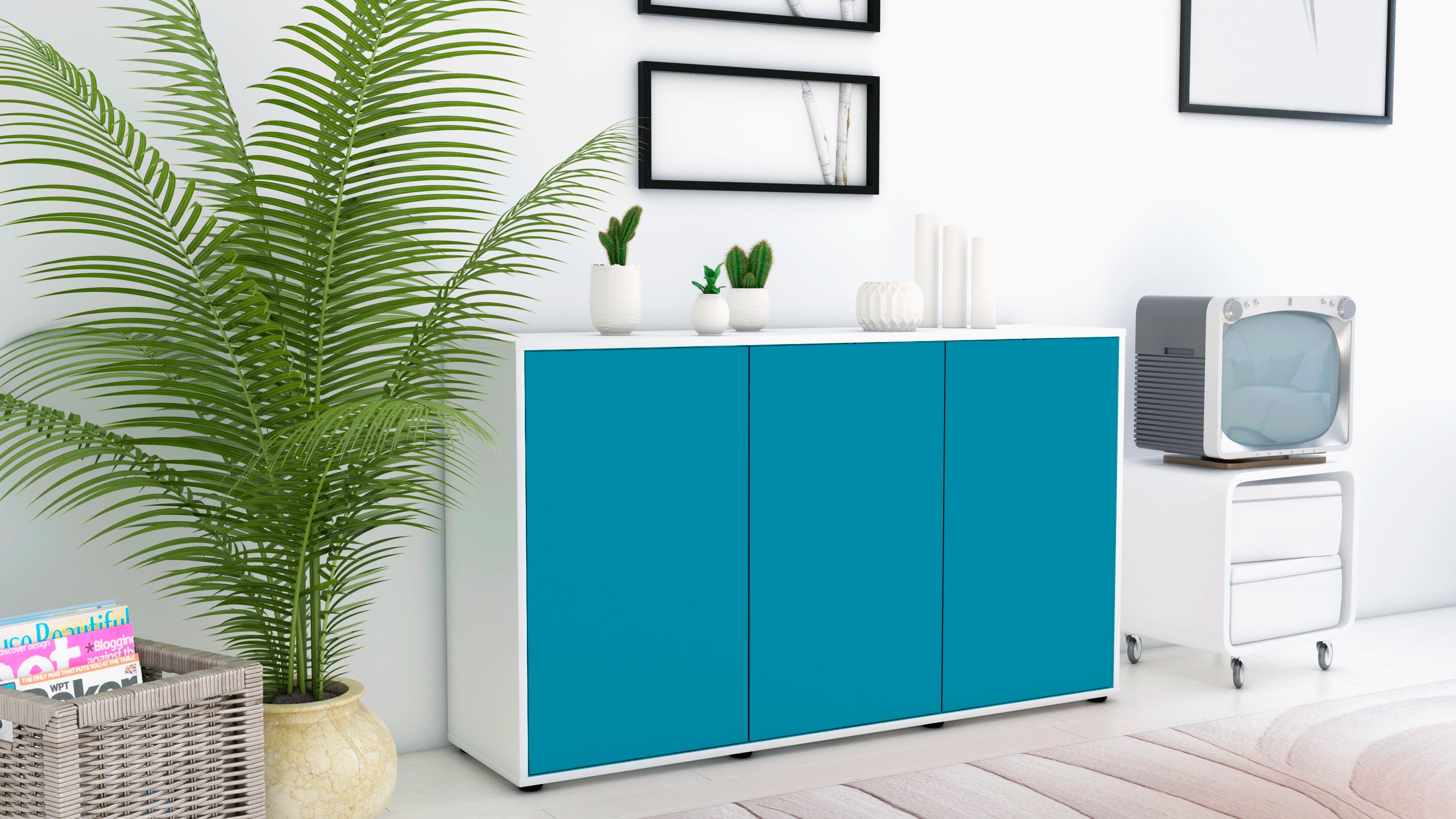 Sideboard - Delia - Design Farbakzent - Freistehend mit Push to Open 136 cm Weiss