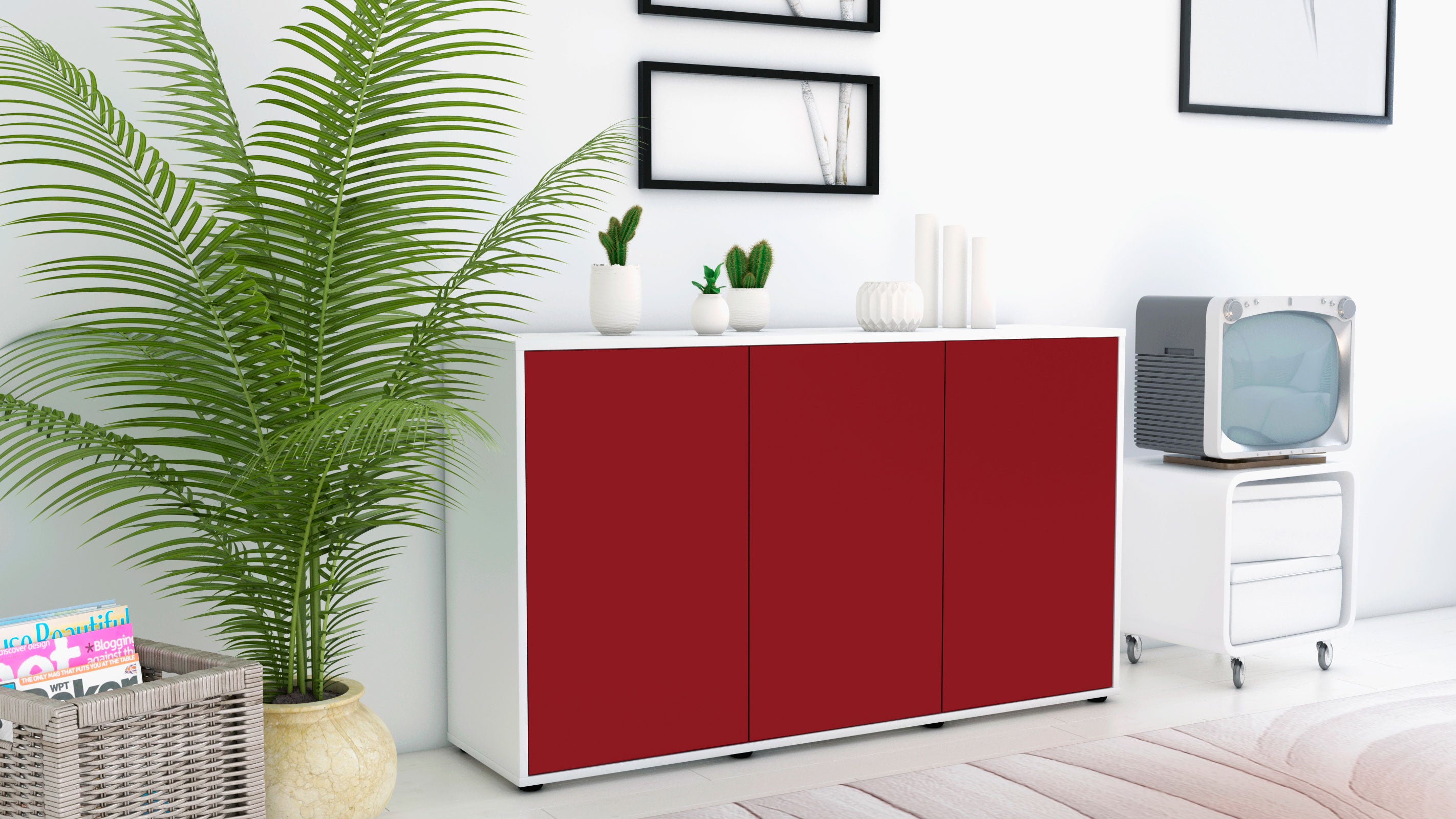 Sideboard - Delia - Design Farbakzent - Freistehend mit Push to Open 136 cm Weiss