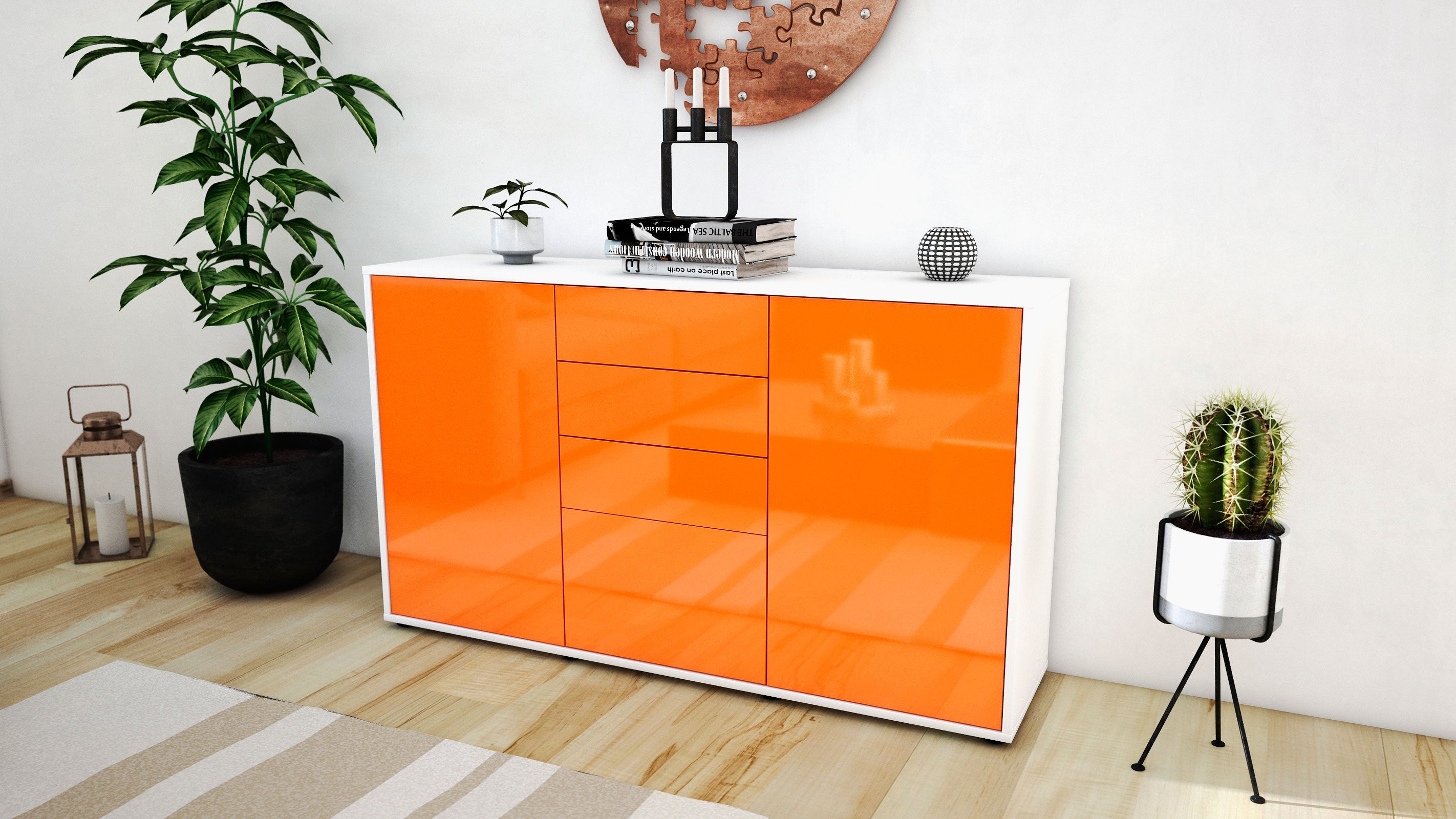 Sideboard - Donatella - Design Hochglanz - Freistehend mit Push to Open 136 cm Weiss