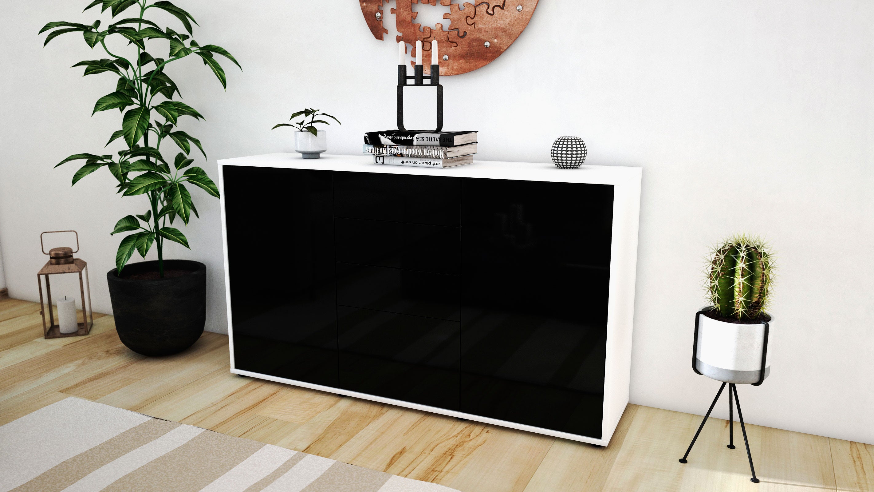 Sideboard - Donatella - Design Hochglanz - Freistehend mit Push to Open 136 cm Weiss