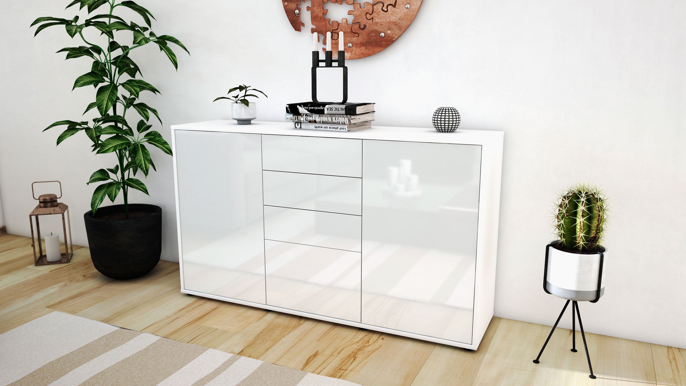 Sideboard - Donatella - Design Hochglanz - Freistehend mit Push to Open 136 cm Weiss