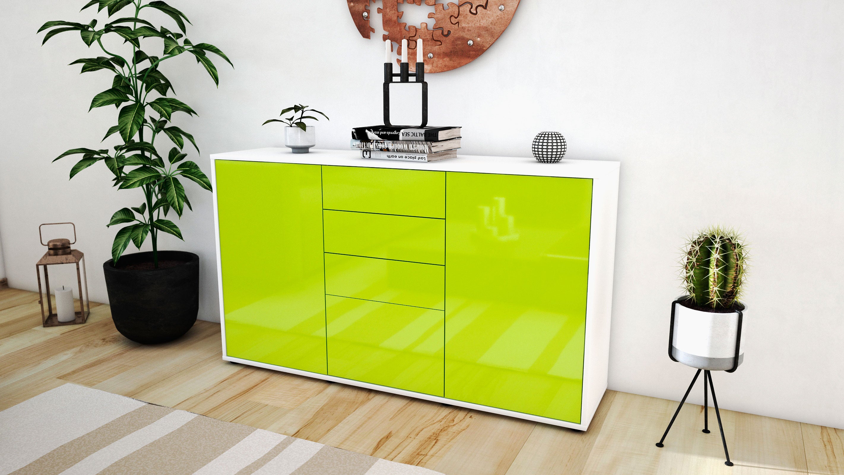 Sideboard - Donatella - Design Hochglanz - Freistehend mit Push to Open 136 cm Weiss