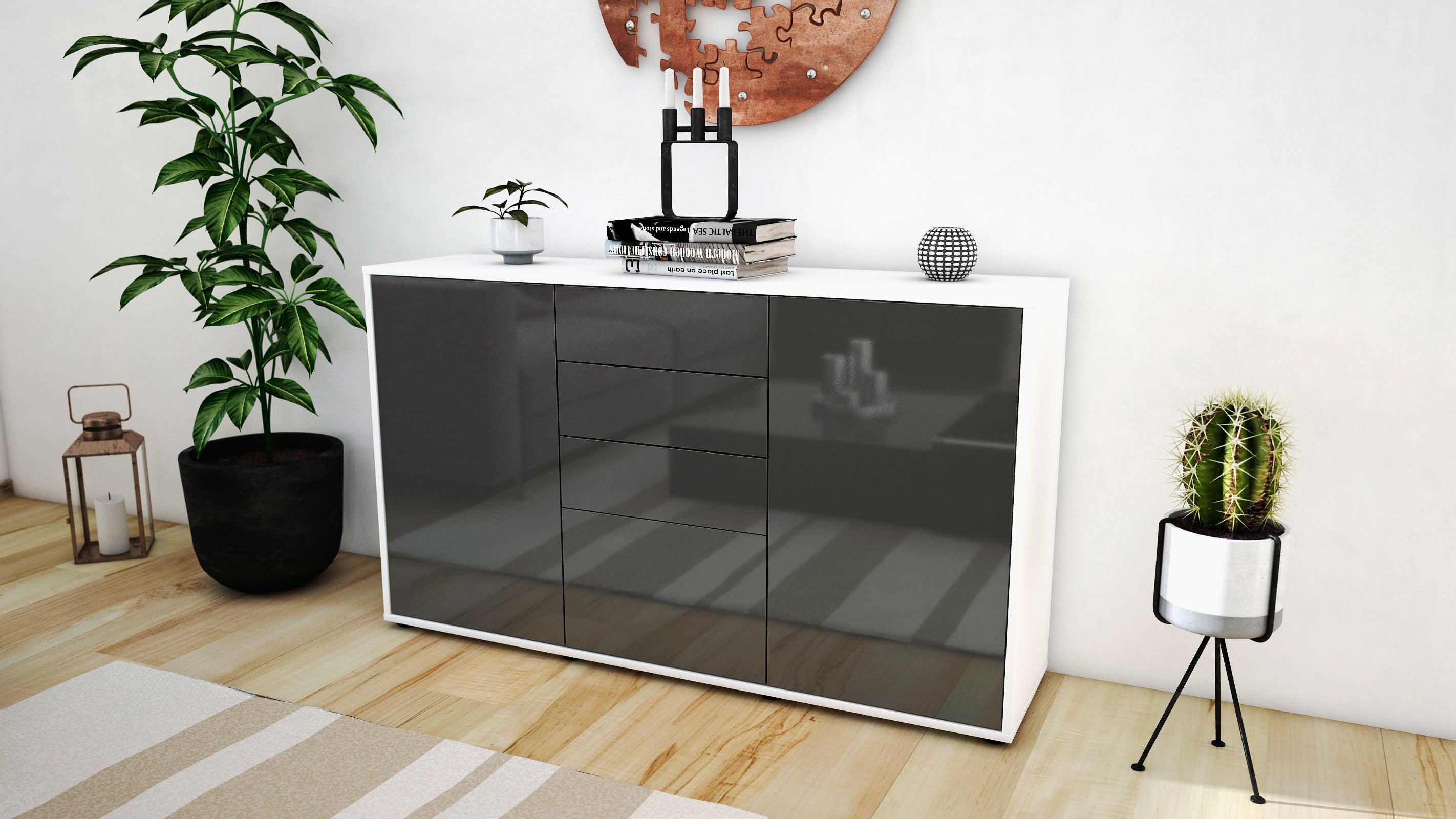Sideboard - Donatella - Design Hochglanz - Freistehend mit Push to Open 136 cm Weiss