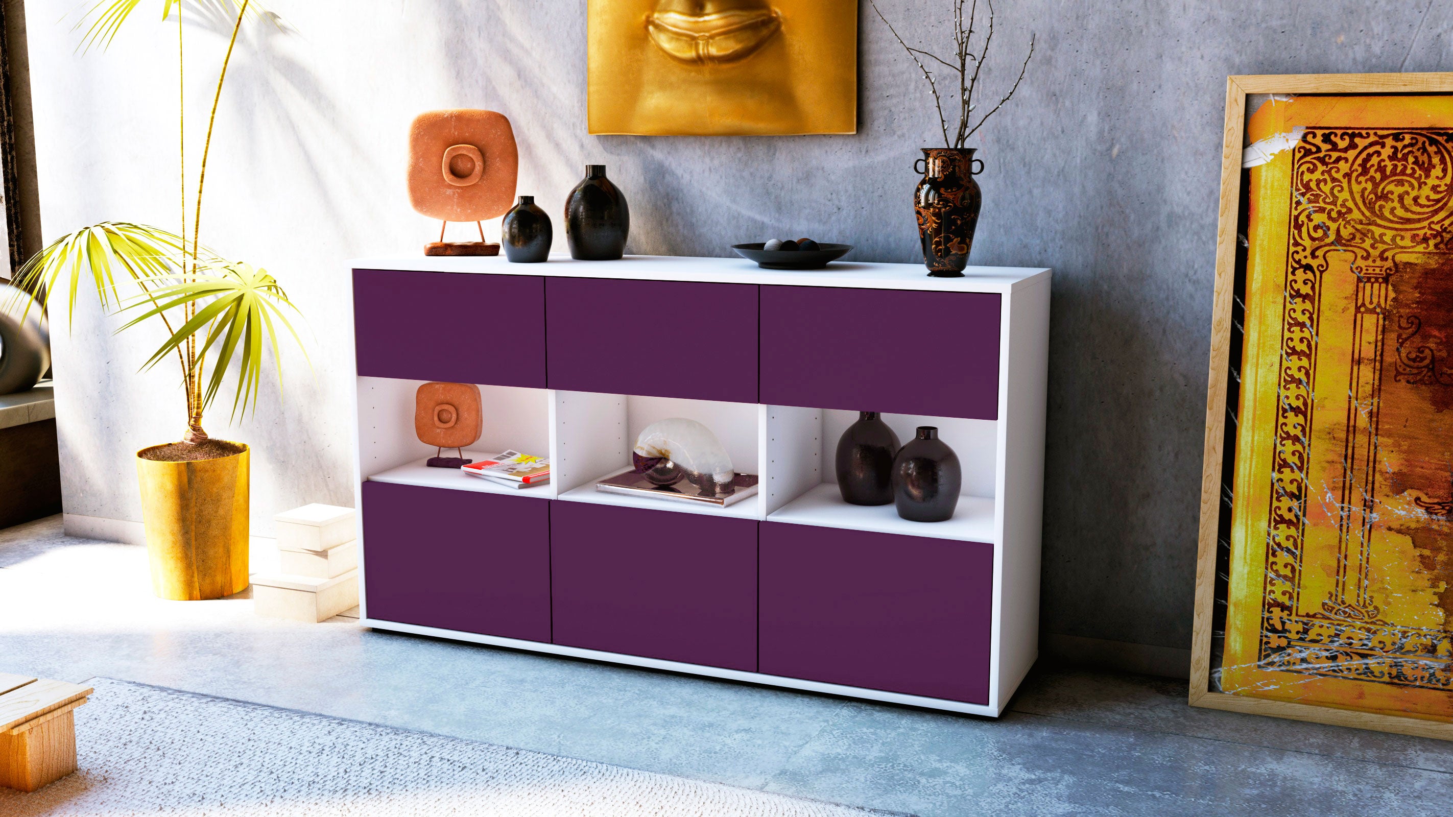 Sideboard - Dorett - Design Farbakzent - Freistehend mit Push to Open 136 cm Weiss