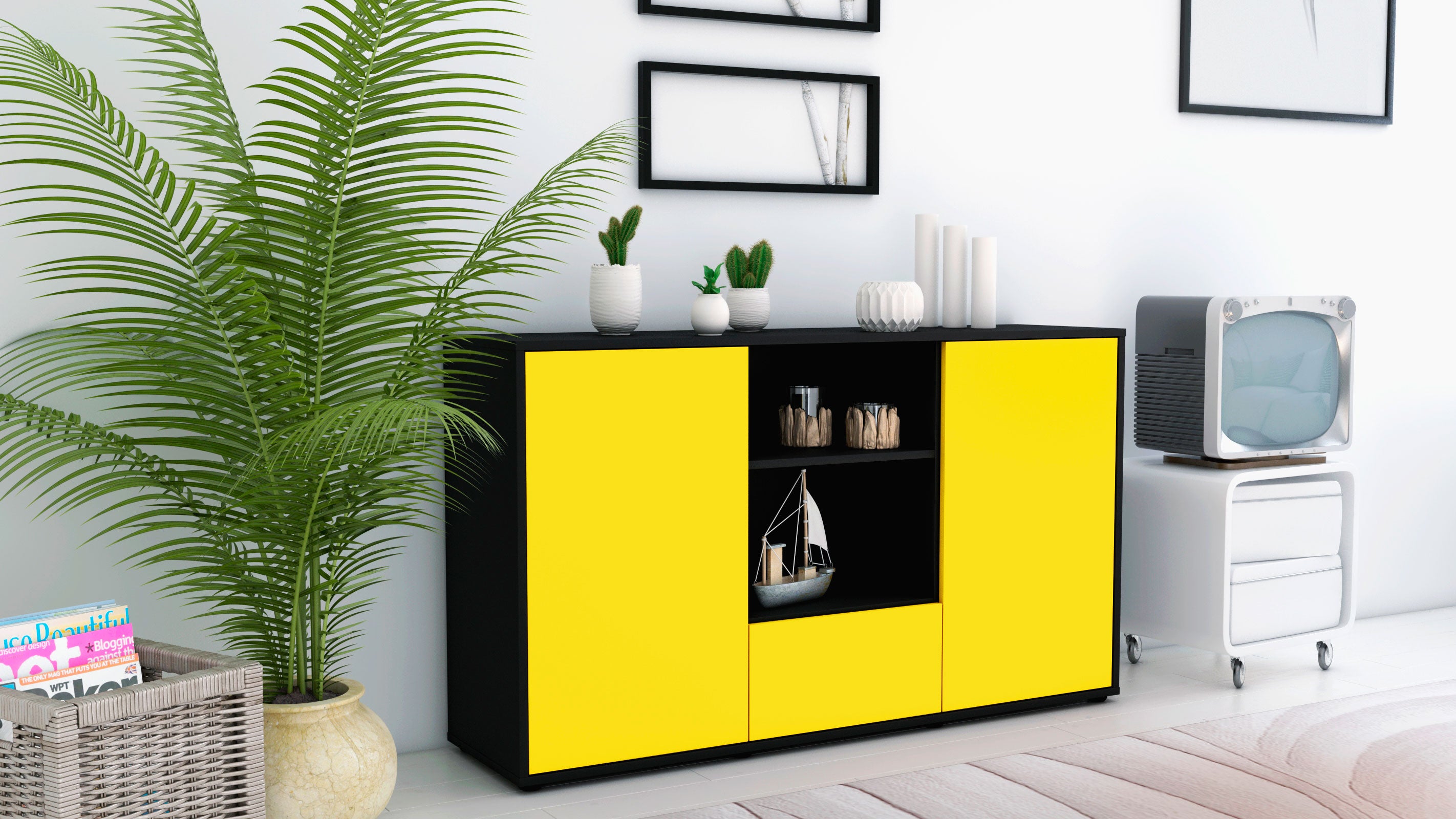 Sideboard - Desideria - Design Farbakzent - Freistehend mit Push to Open 136 cm Anthrazit
