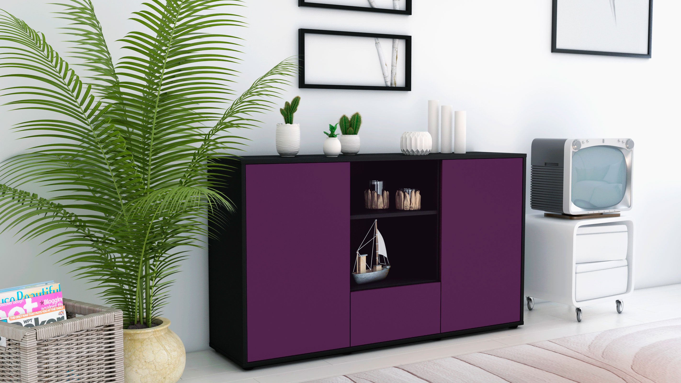 Sideboard - Desideria - Design Farbakzent - Freistehend mit Push to Open 136 cm Anthrazit